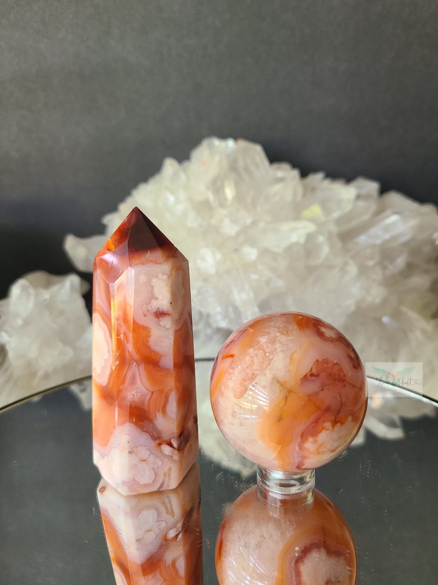 Carnelian Flower Agate Pair