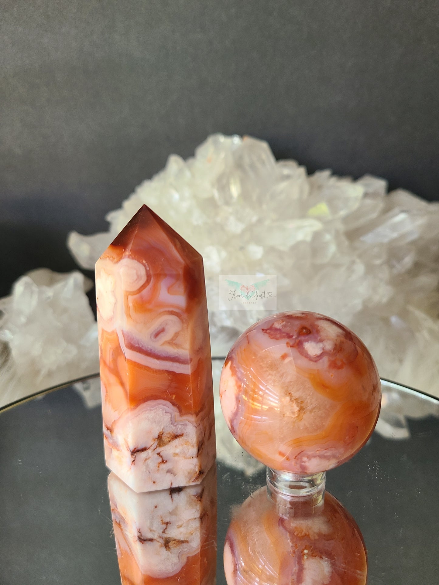 Carnelian Flower Agate Pair