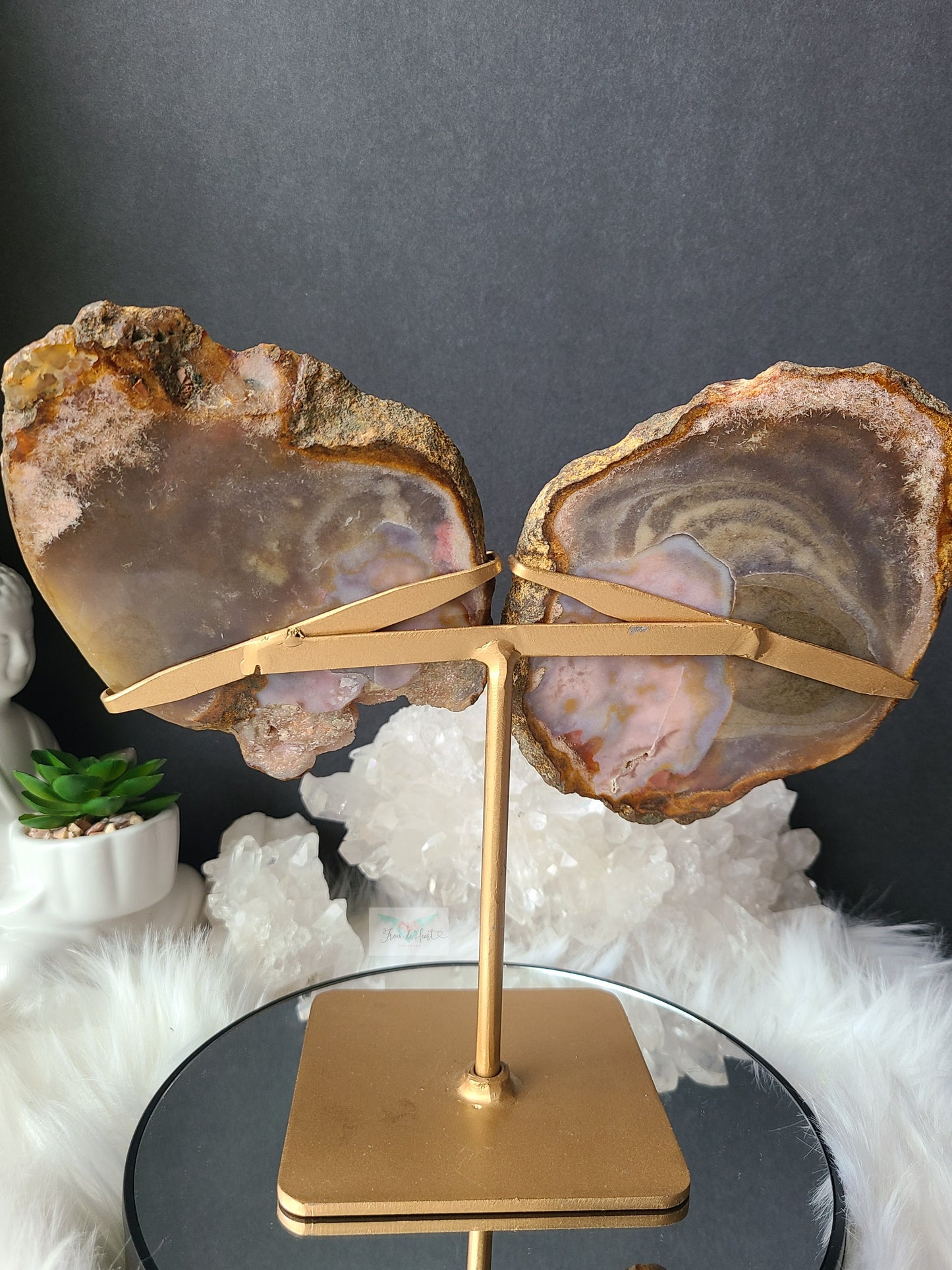 Pink Amethyst Wings on Stand (High Quality)