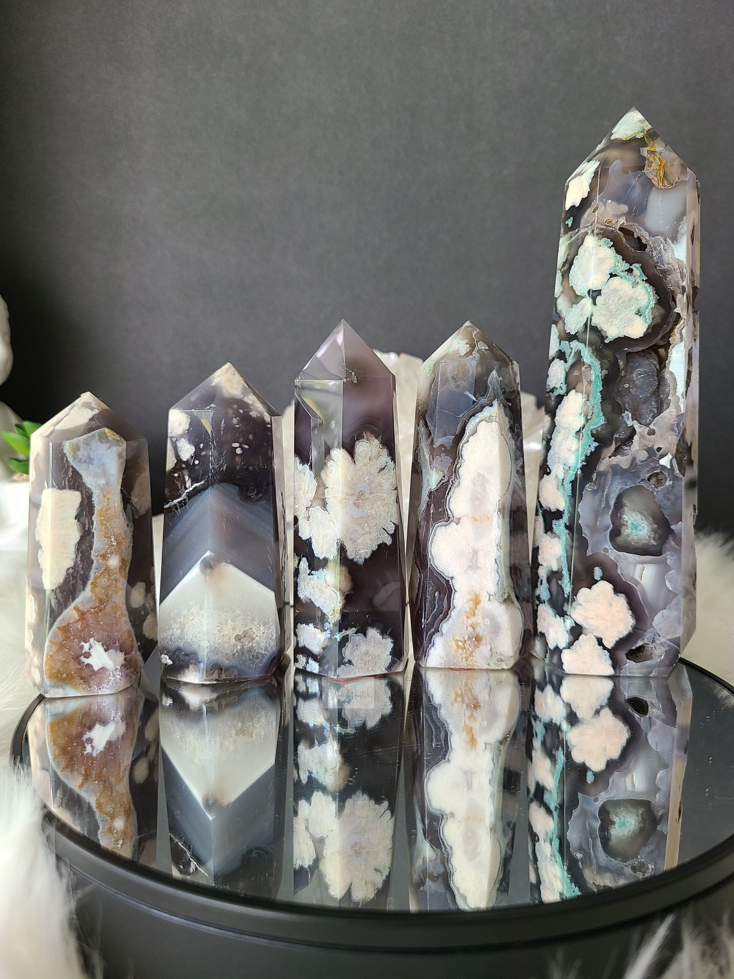 Black Flower Agate Tower (AAA) Large