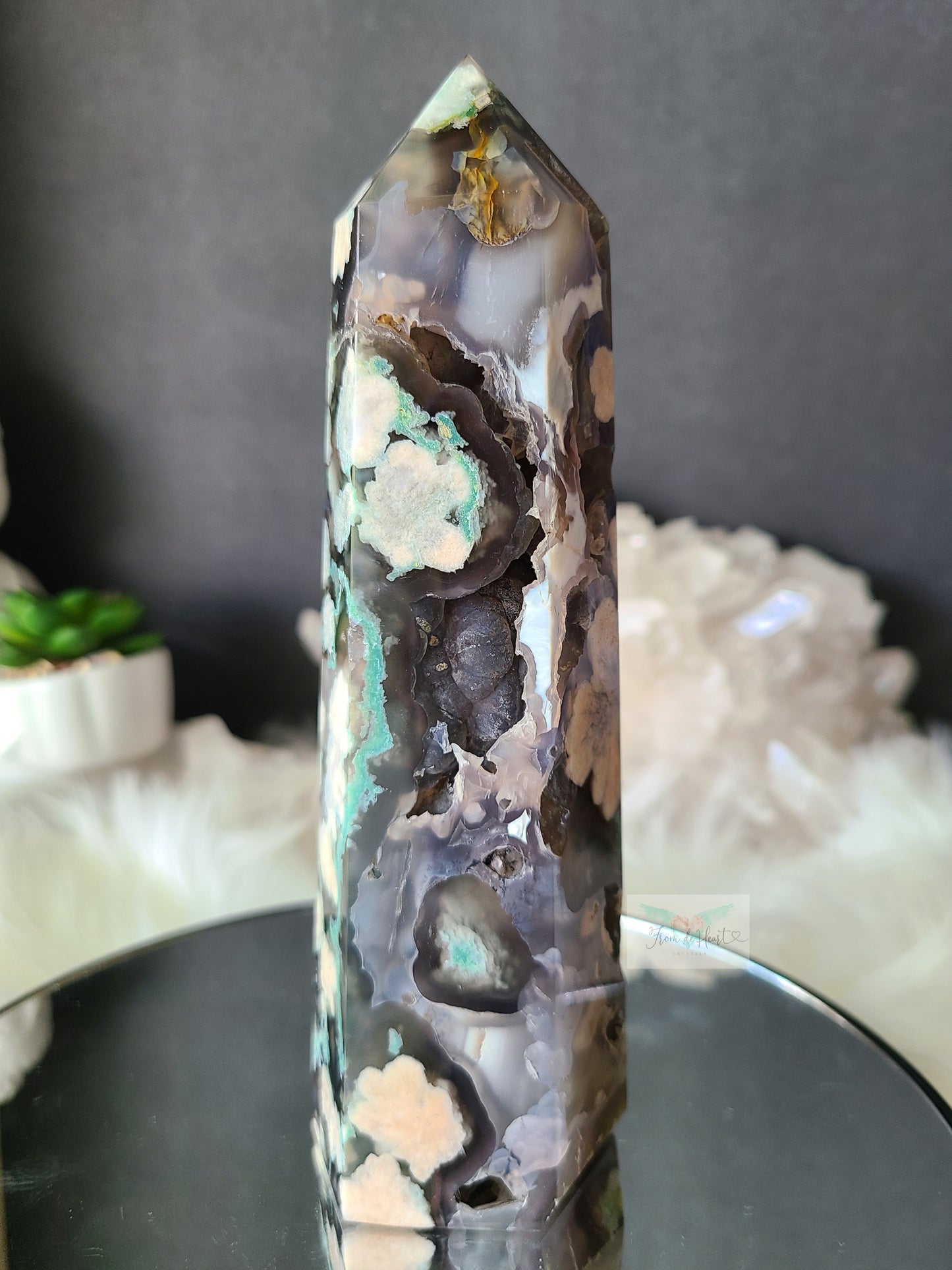 Black Flower Agate Tower (AAA) Large