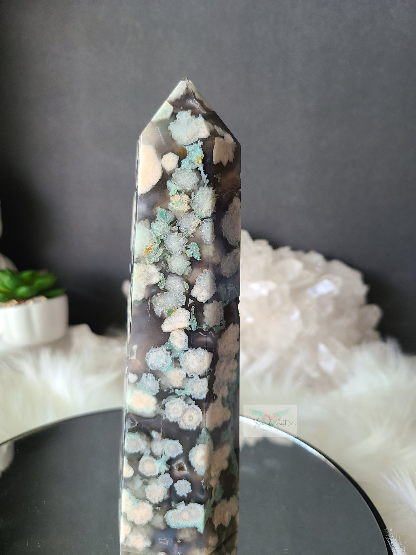 Black Flower Agate Tower (AAA) Large