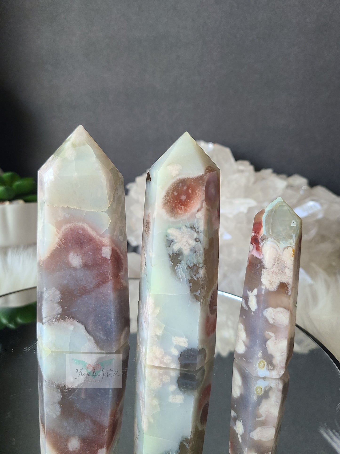 Mint Green Flower Agate Tower