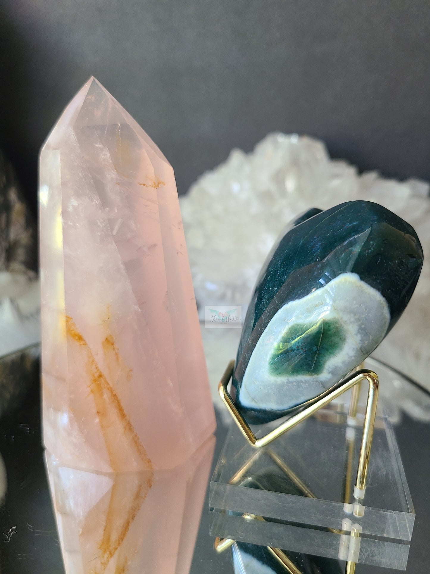 Rose Quartz and Moss Agate Pair