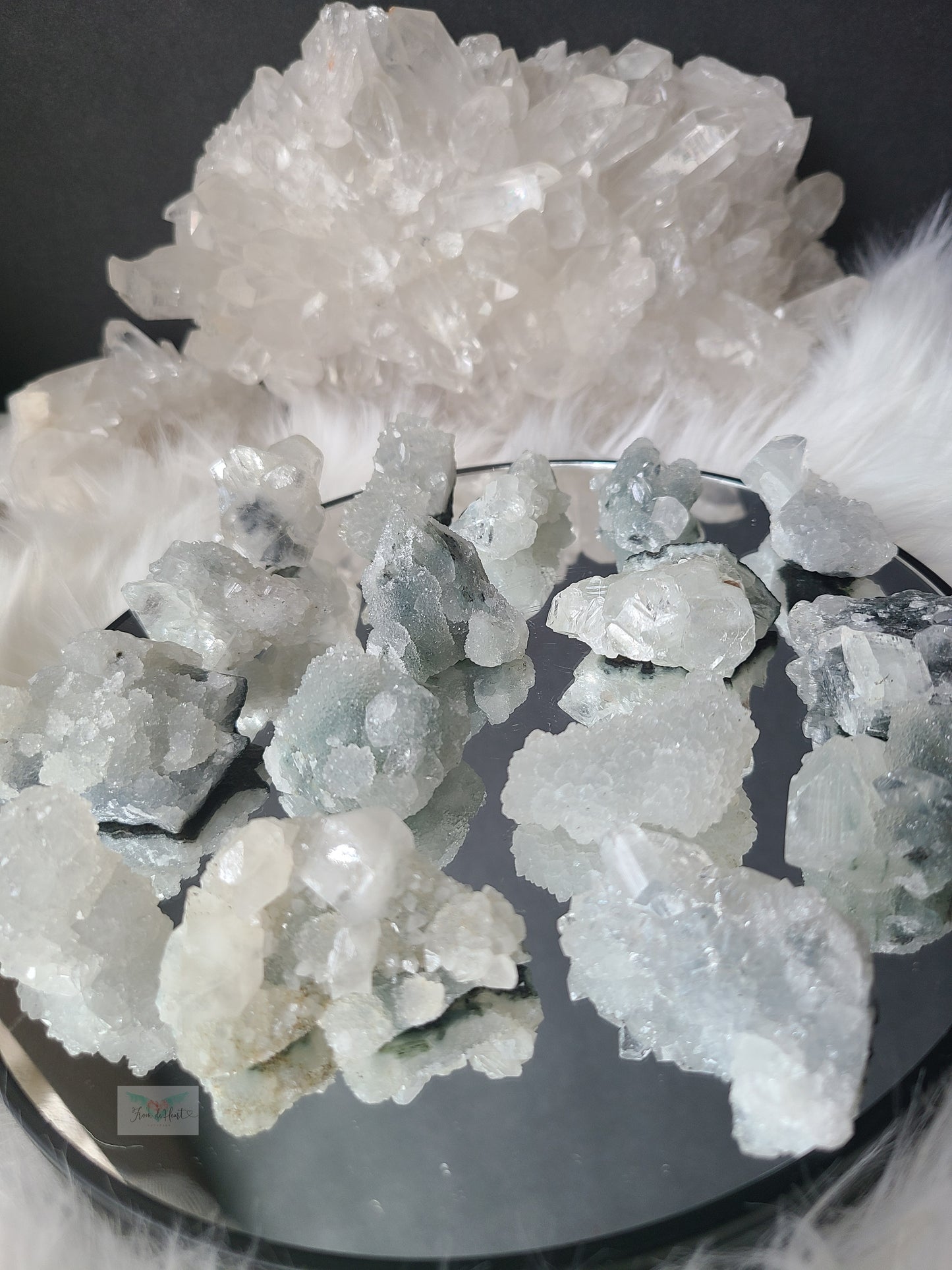 Raw blue chalcedony and Apophyllite Cluster