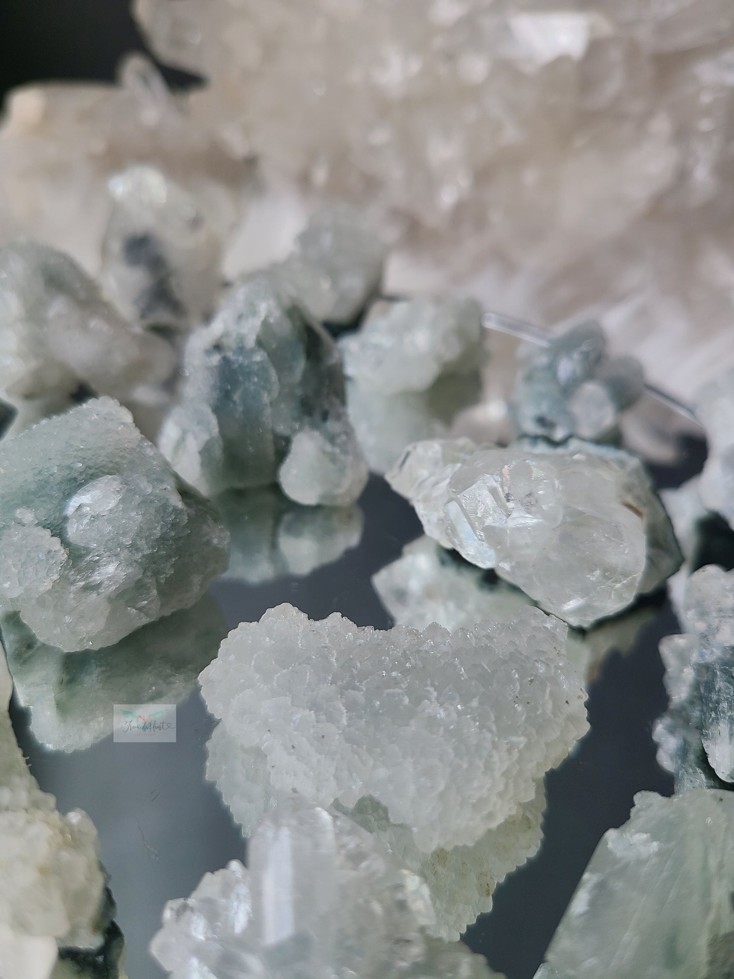 Raw blue chalcedony and Apophyllite Cluster