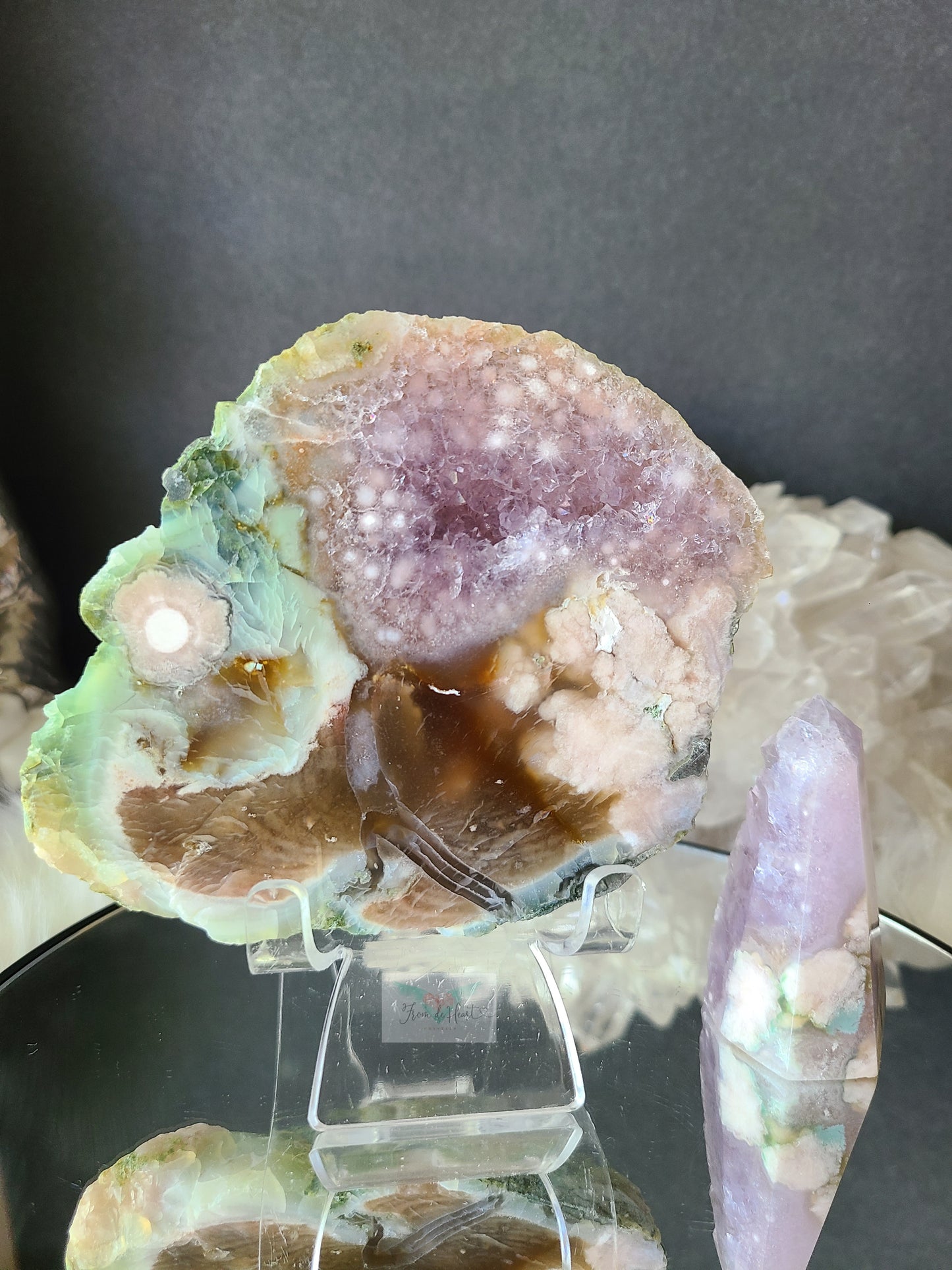 Amethyst Flower Agate Point and Slab (Pair)