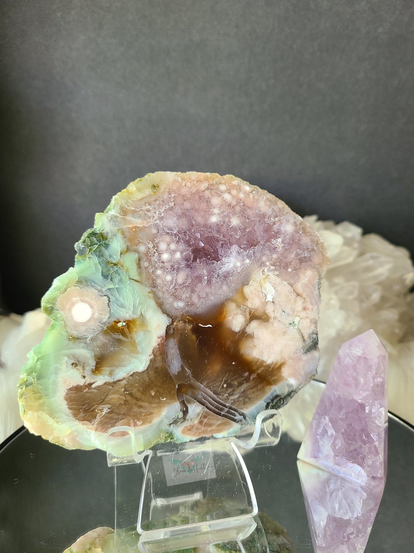 Amethyst Flower Agate Point and Slab (Pair)