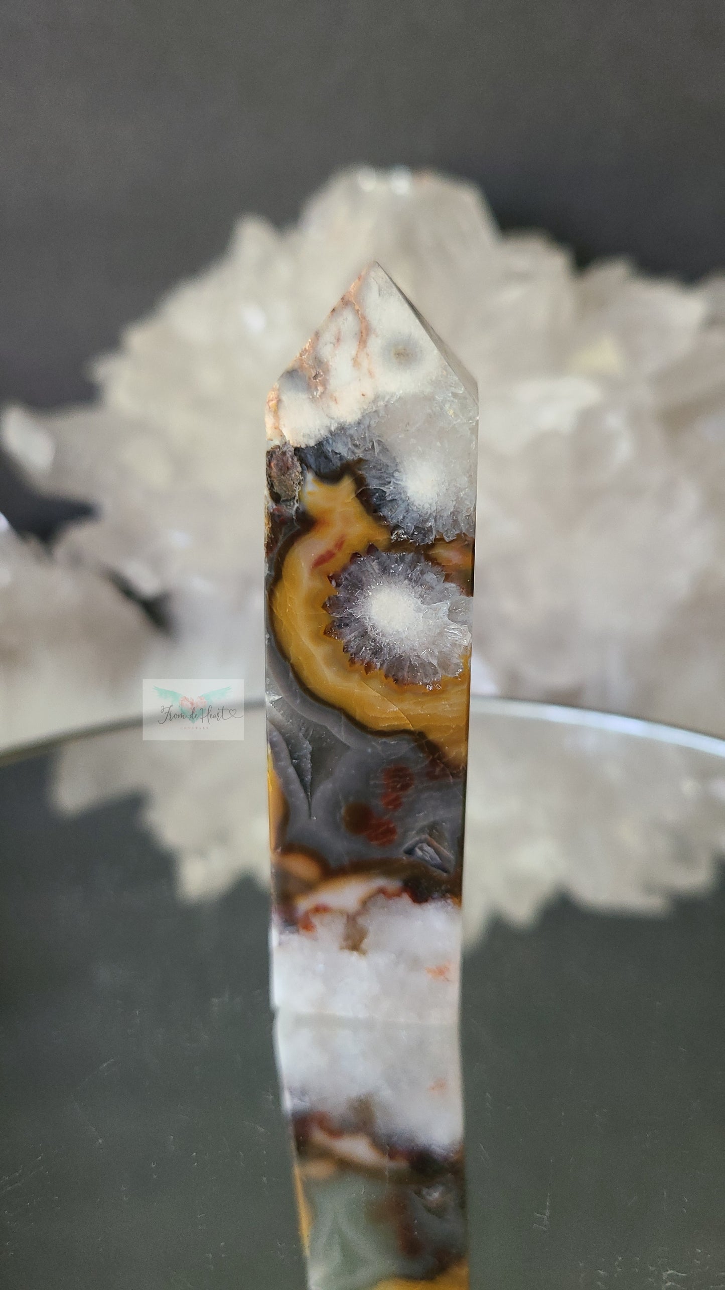 Argentina Agate in Quartz Tower (Rare find)