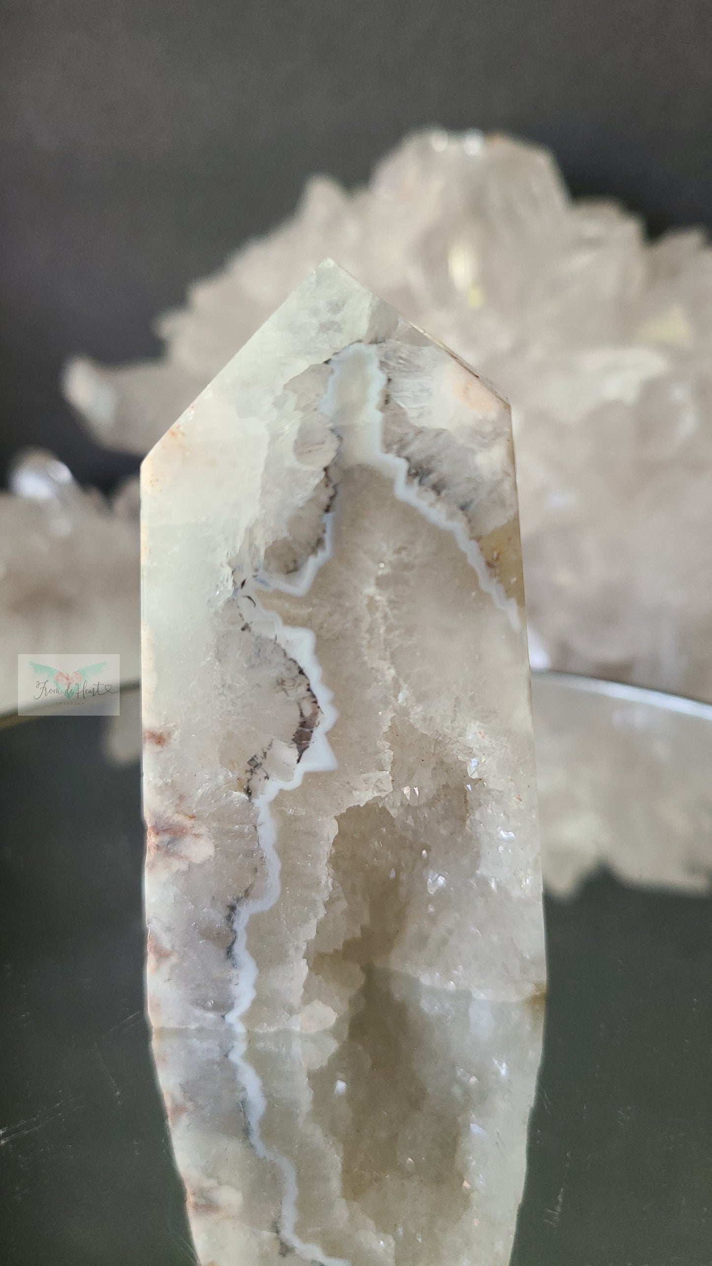 Argentina Agate in Quartz Tower (Rare find)