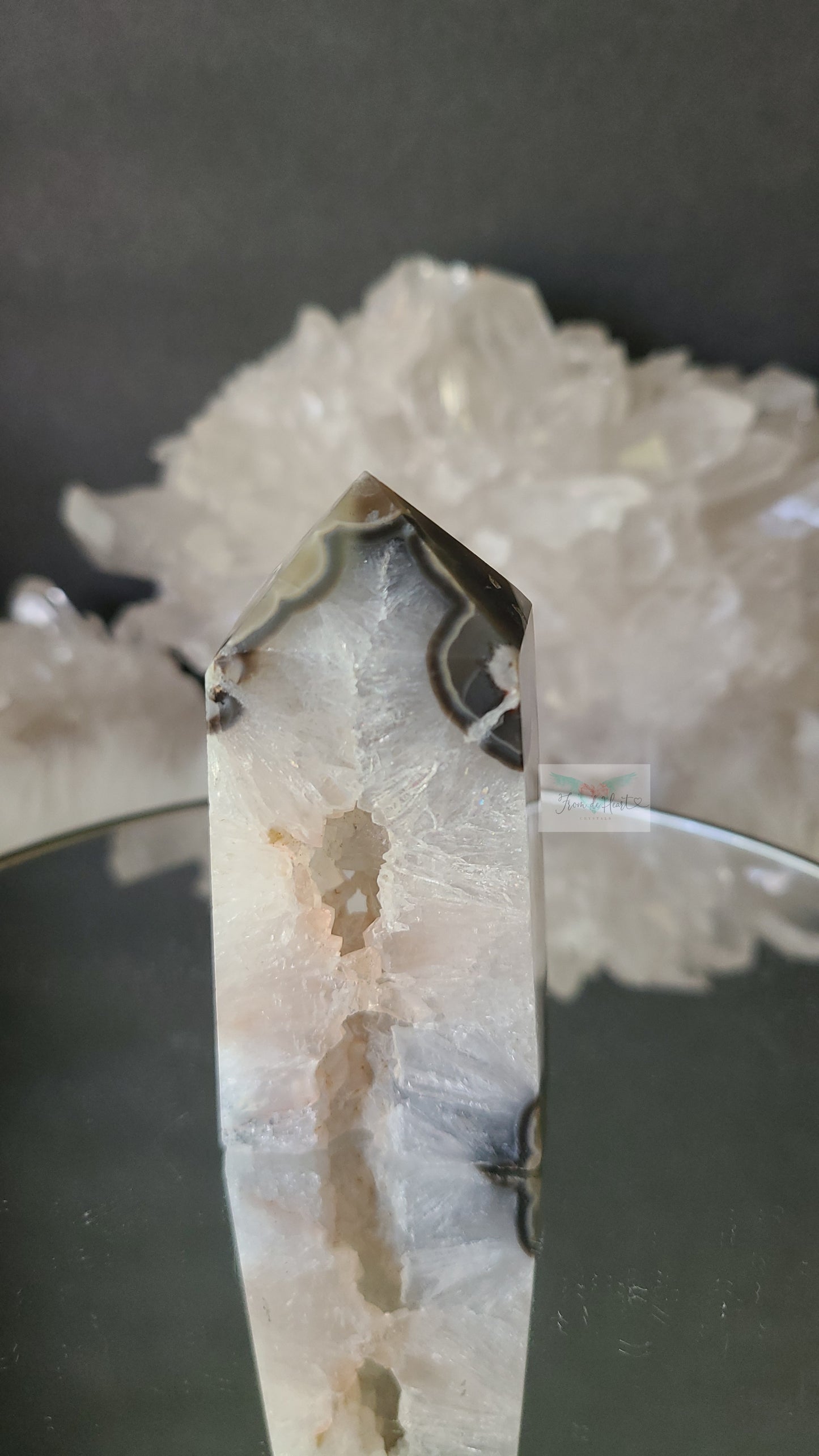 Argentina Agate in Quartz Tower (Rare find)