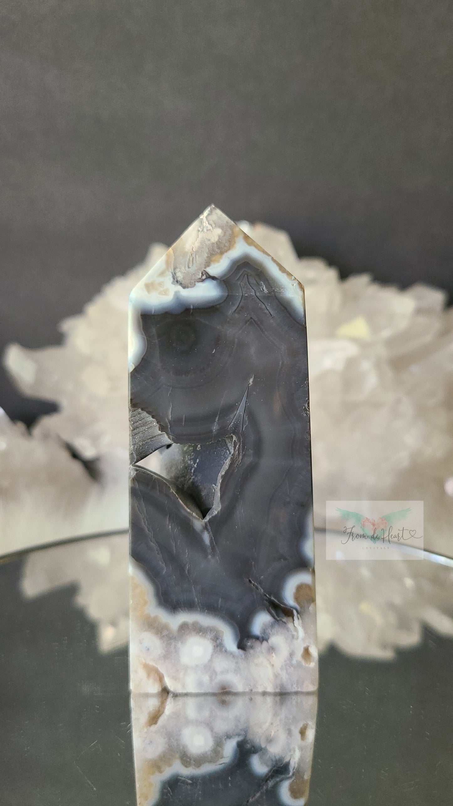 Argentina Agate in Quartz Tower (Rare find)