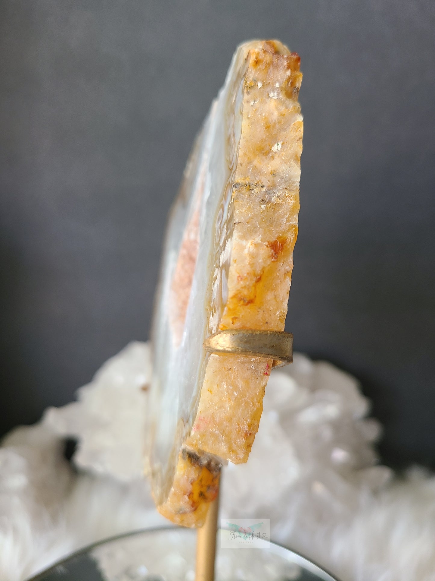 Sugar Druzy Golden Flower Agate Slab on Stand (RARE)