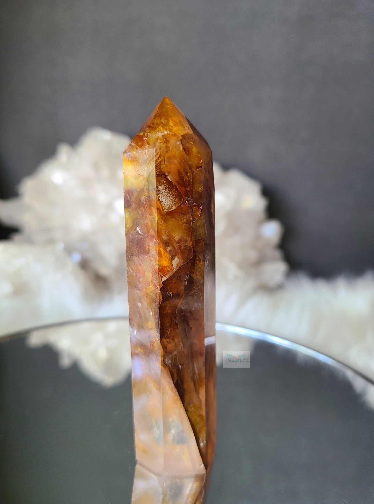 Dendritic Golden Healer with Fire Quartz Tower