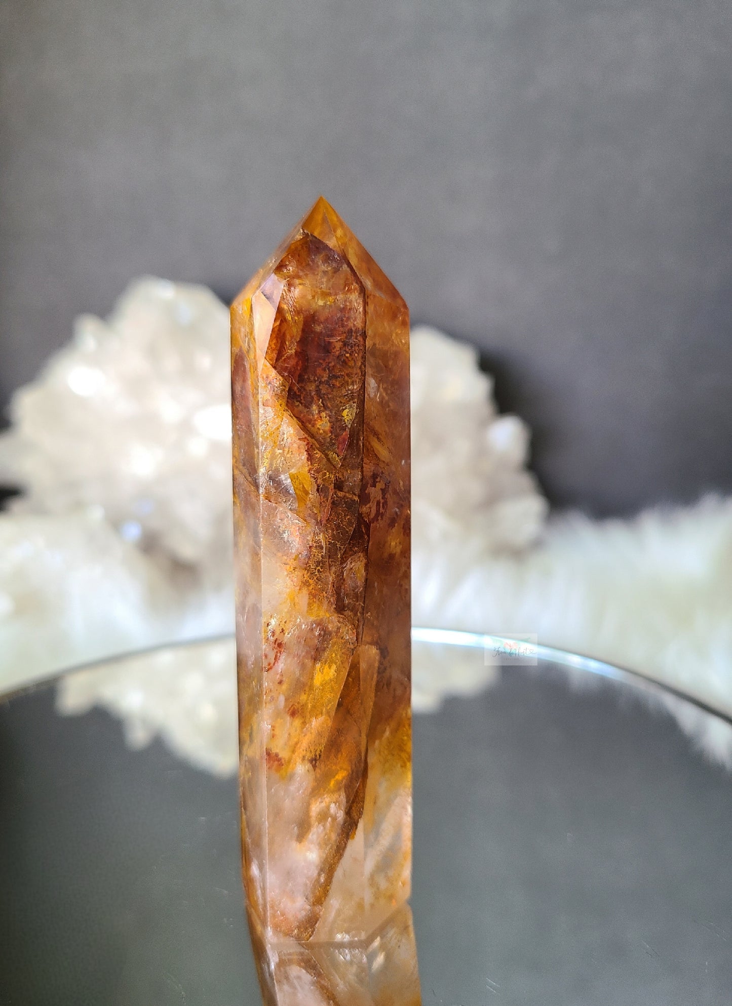 Dendritic Golden Healer with Fire Quartz Tower