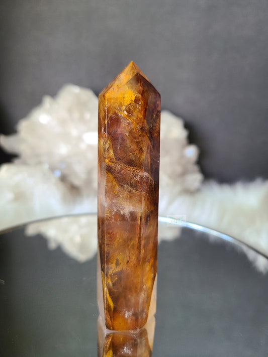 Dendritic Golden Healer with Fire Quartz Tower