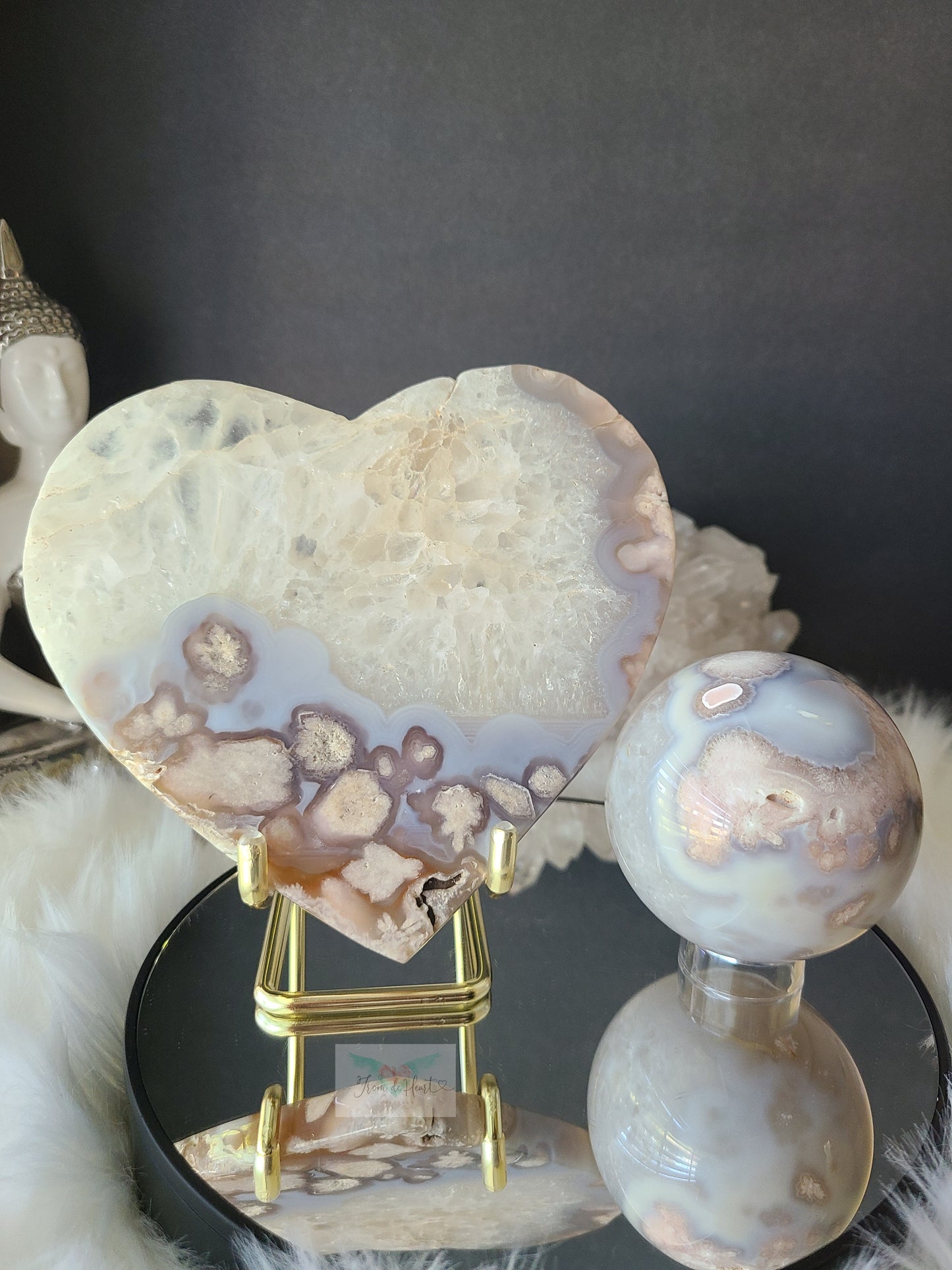 Baby Blue Flower Agate Sphere on Stand