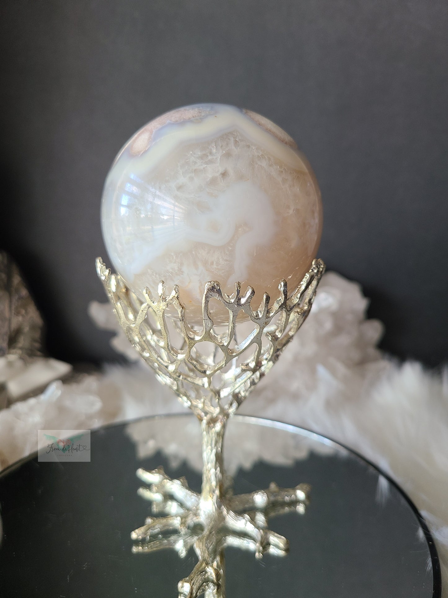 Baby Blue Flower Agate Sphere on Stand