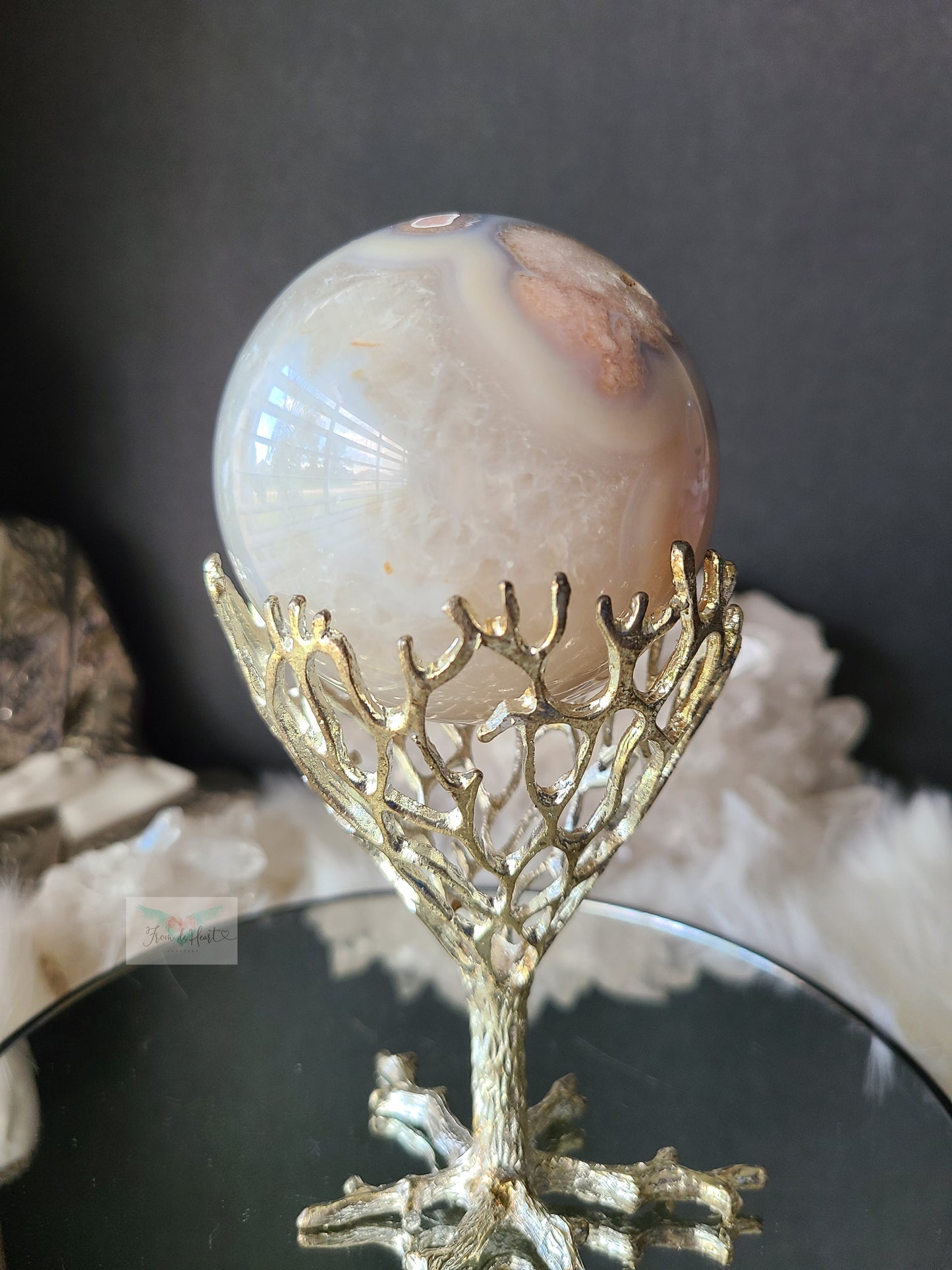 Baby Blue Flower Agate Sphere on Stand