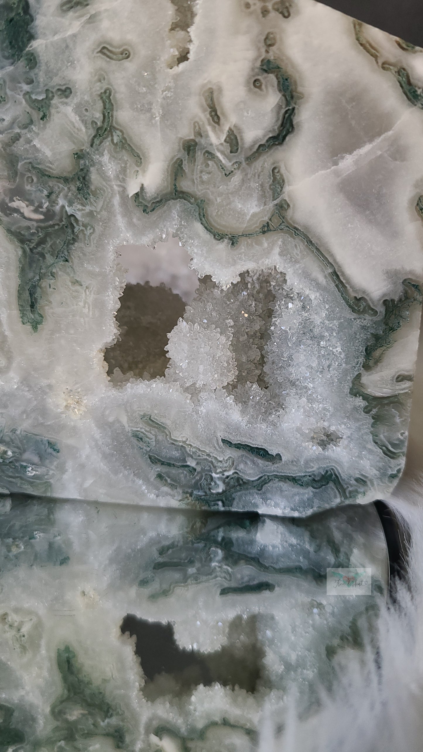 Druzy Moss Agate Freeform and Mossy Apophyllite