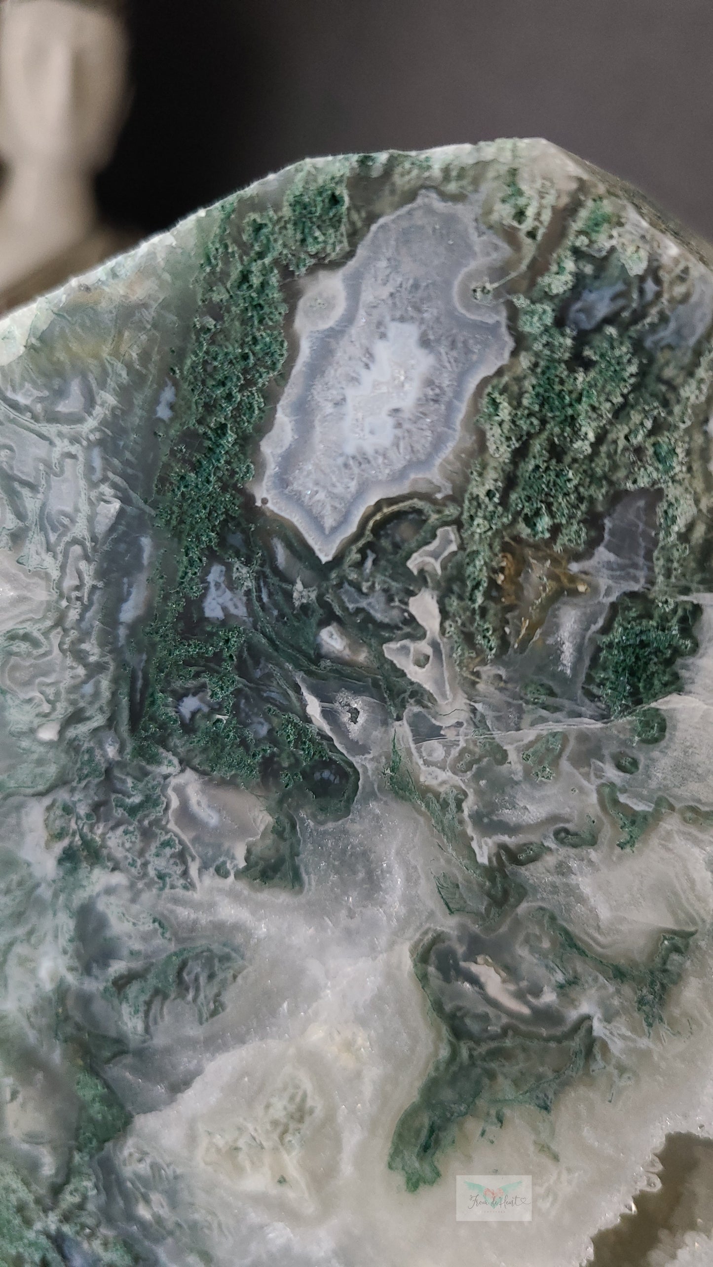Druzy Moss Agate Freeform and Mossy Apophyllite
