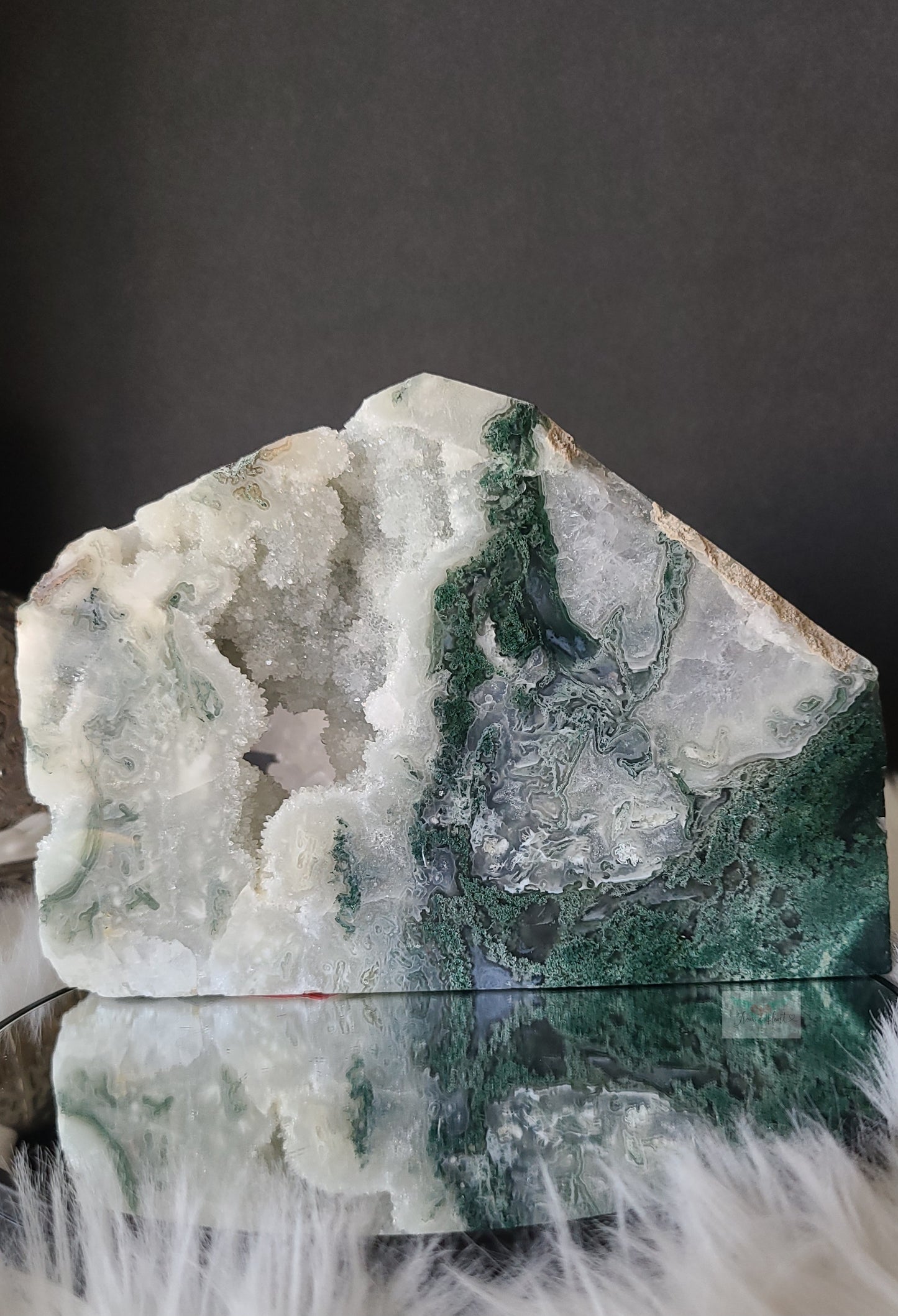 Druzy Moss Agate Freeform and Mossy Apophyllite