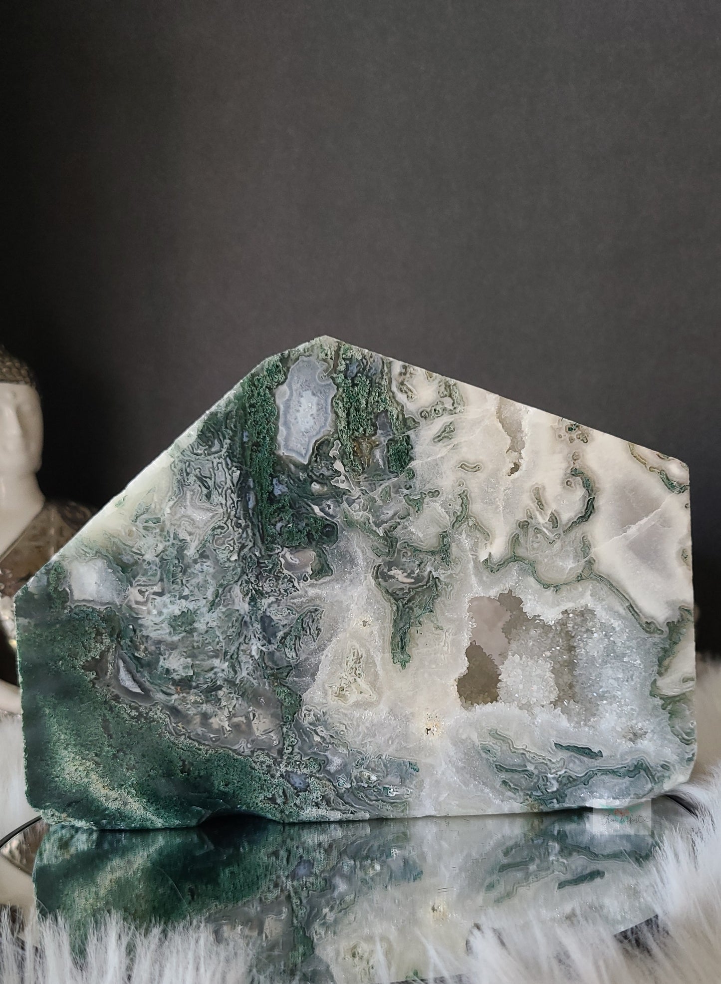 Druzy Moss Agate Freeform and Mossy Apophyllite