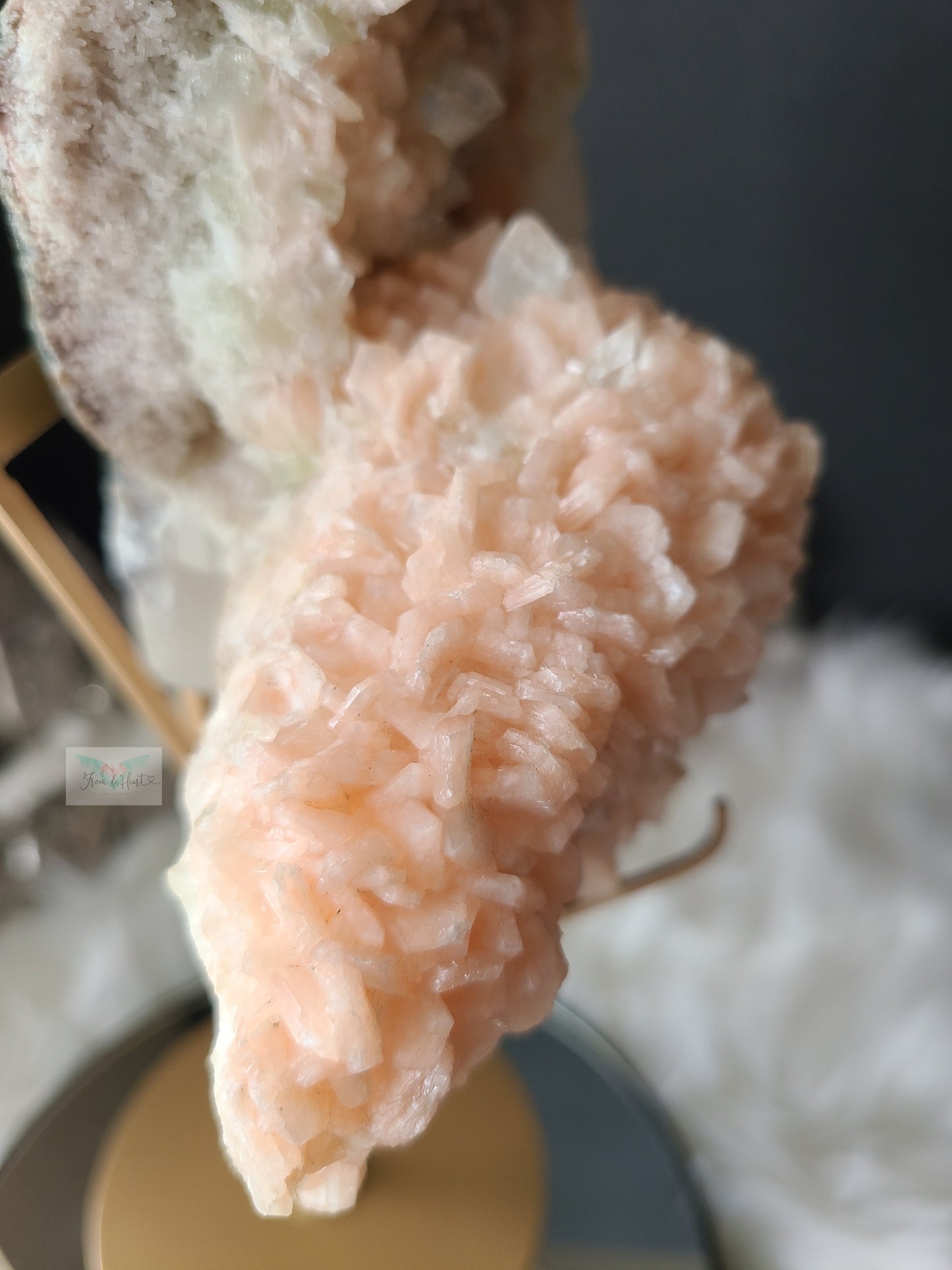 Peach Stilbite Cluster w/ Apophyllite and Calcite on Stand (RARE)