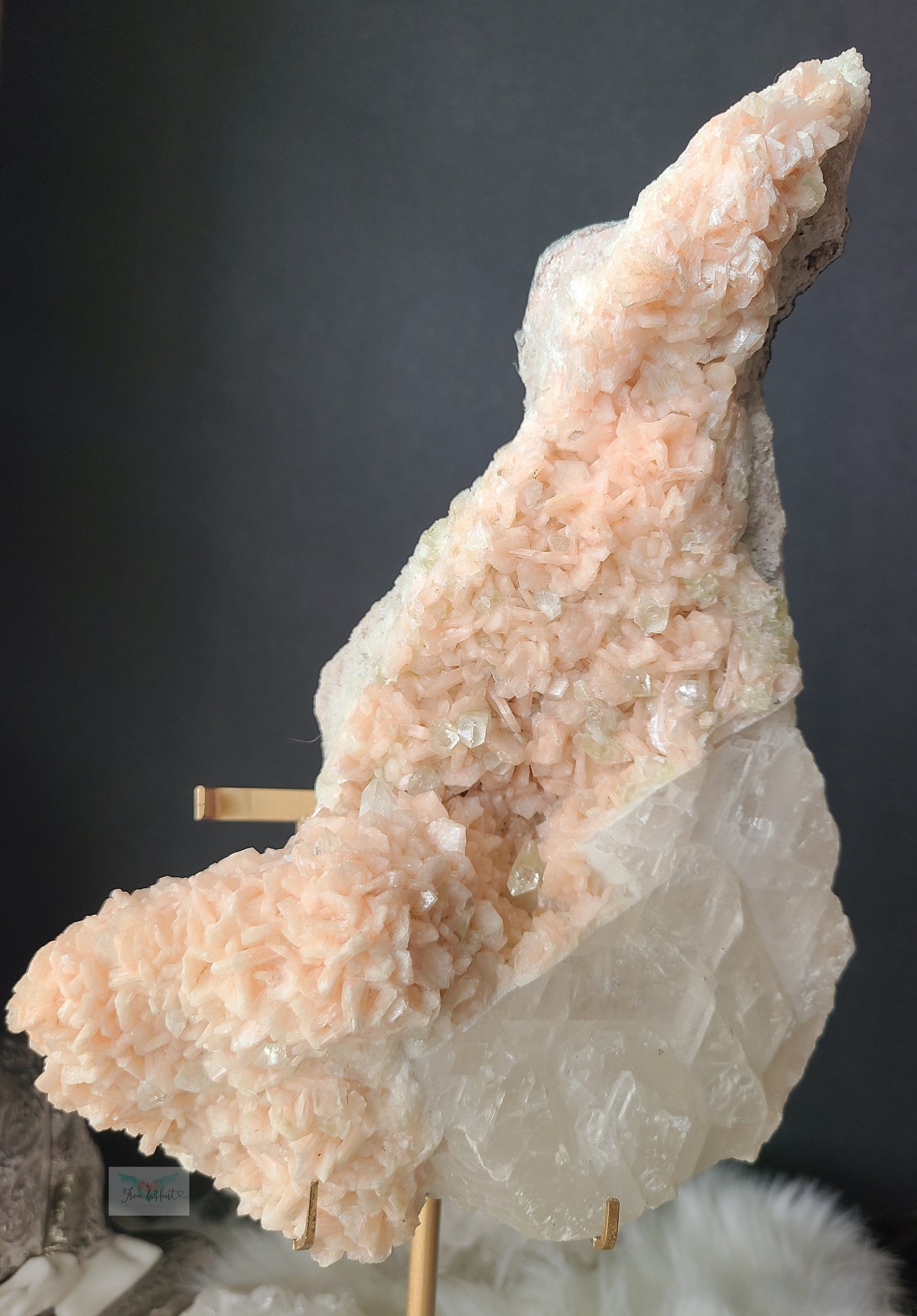 Peach Stilbite Cluster w/ Apophyllite and Calcite on Stand (RARE)