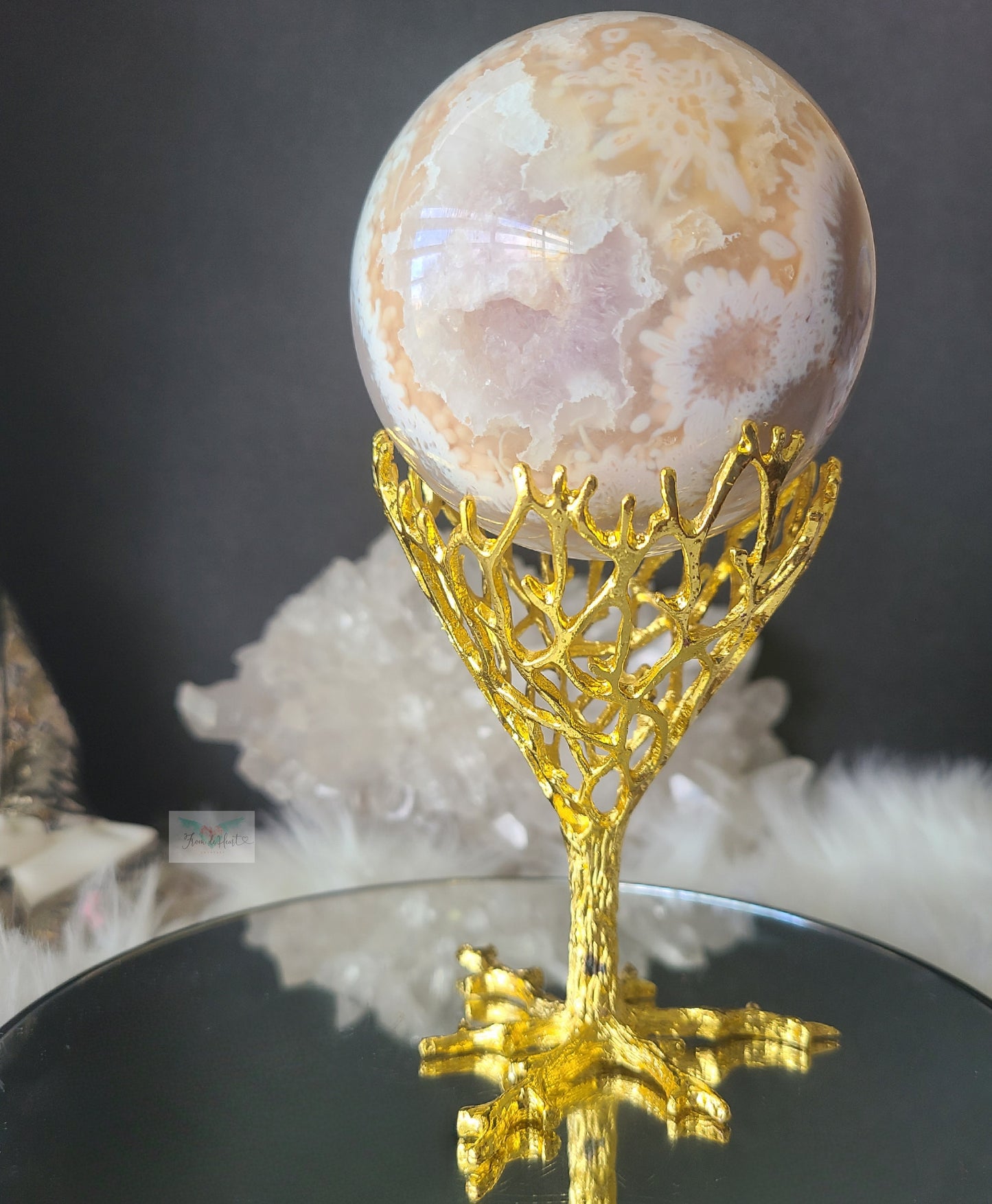 Flower Agate Pink Amethyst Sphere on Stand