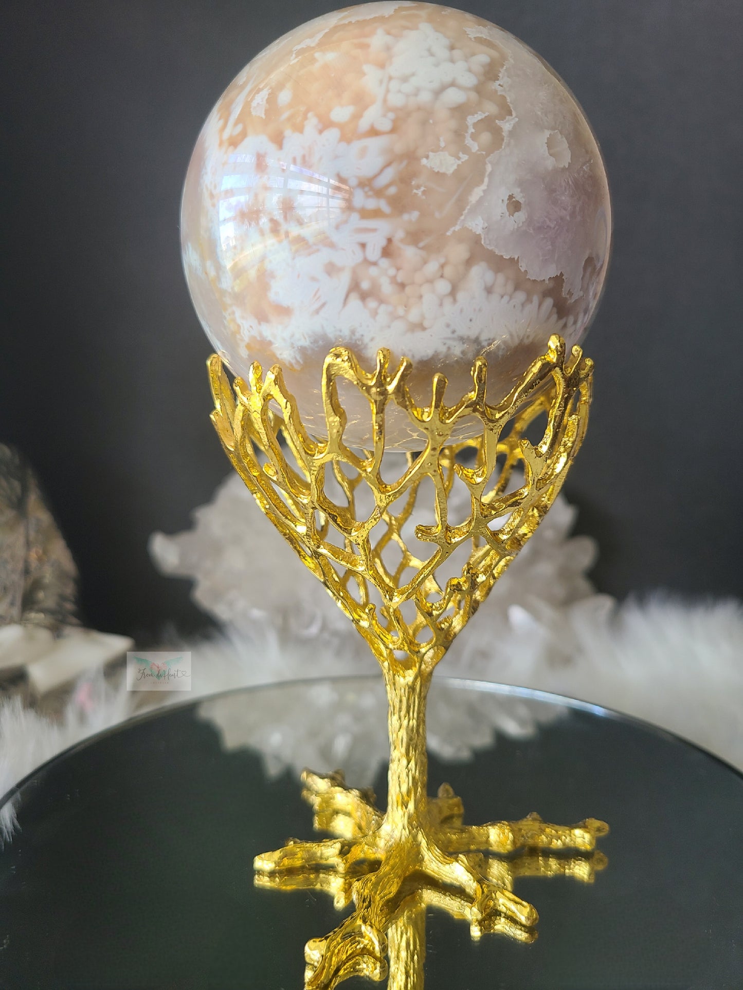 Flower Agate Pink Amethyst Sphere on Stand