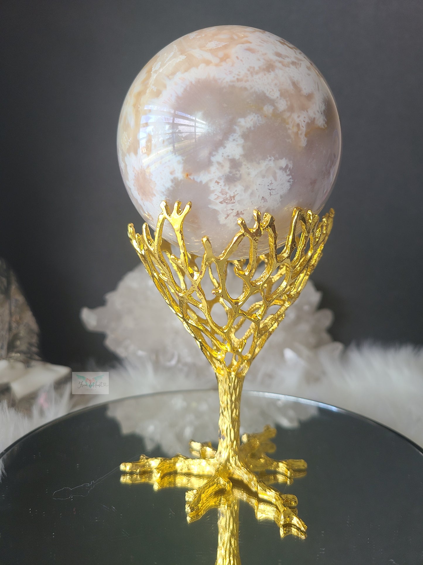 Flower Agate Pink Amethyst Sphere on Stand