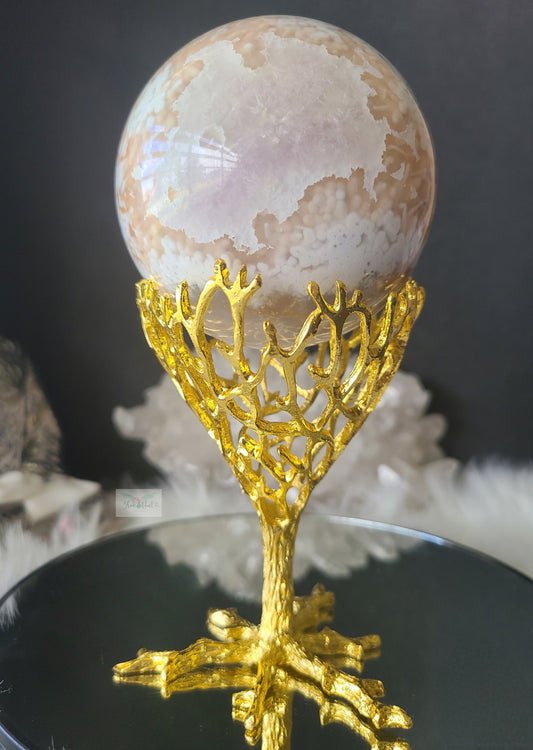 Flower Agate Pink Amethyst Sphere on Stand