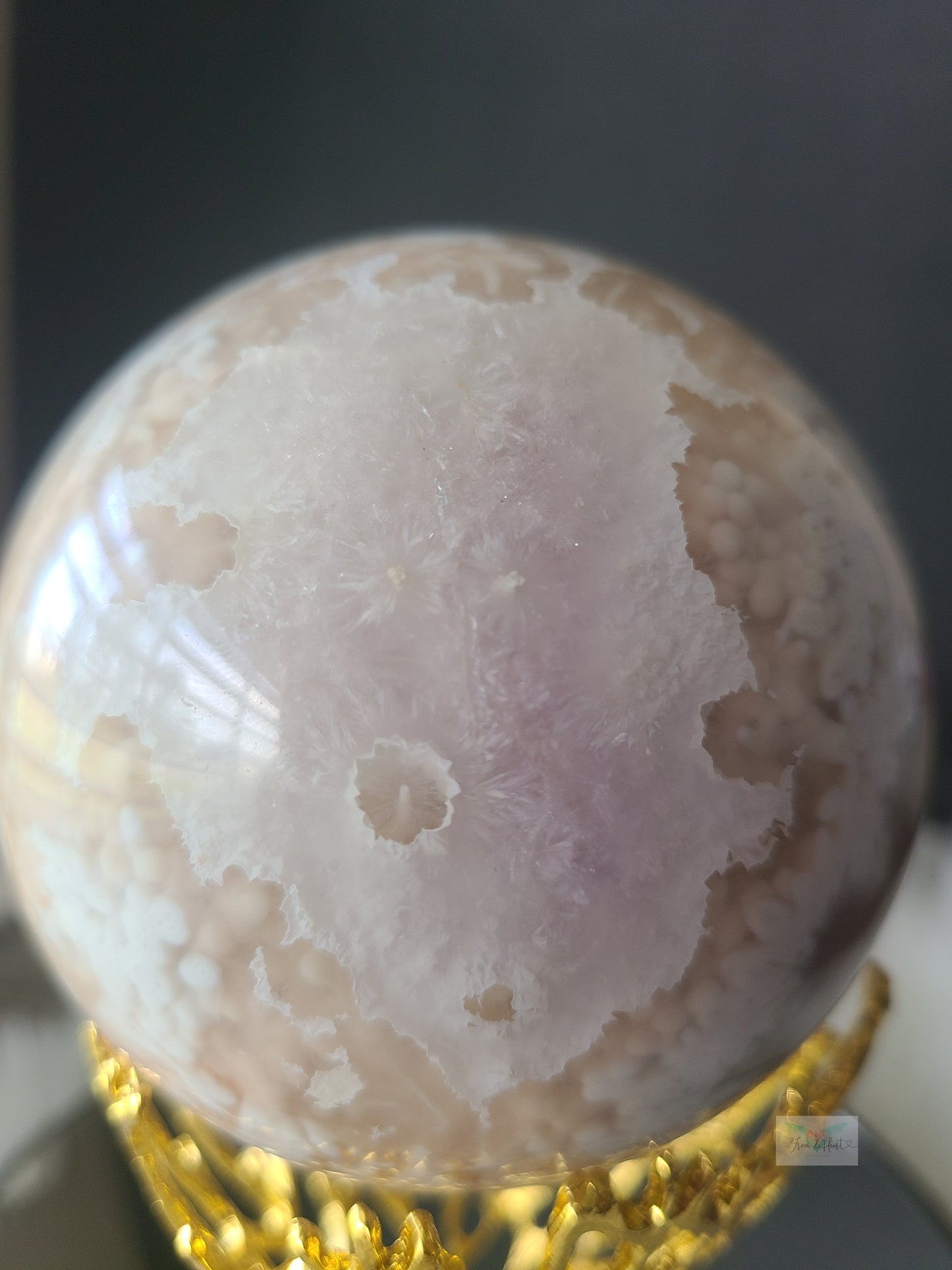 Flower Agate Pink Amethyst Sphere on Stand