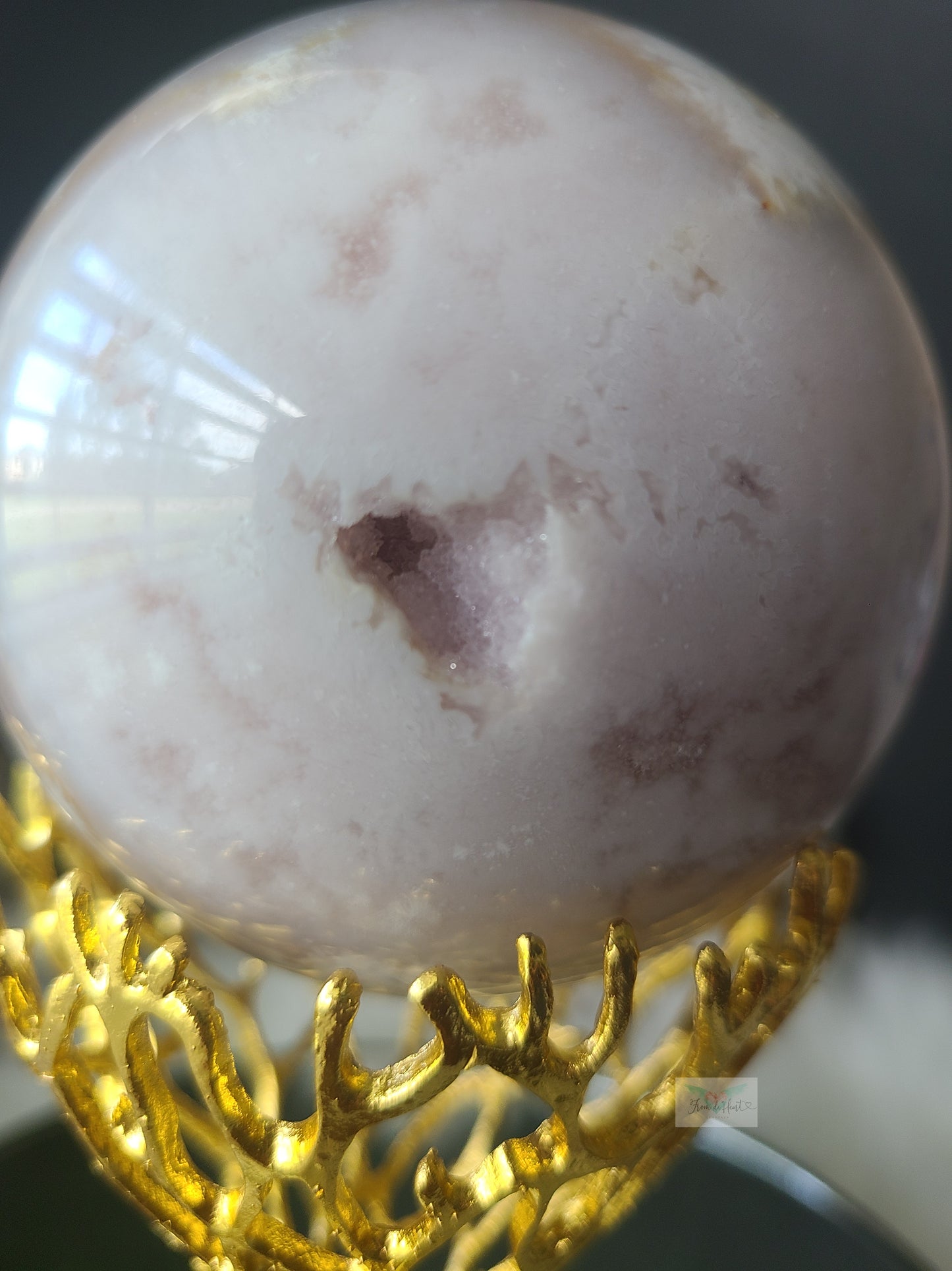 Flower Agate Pink Amethyst Sphere on Stand