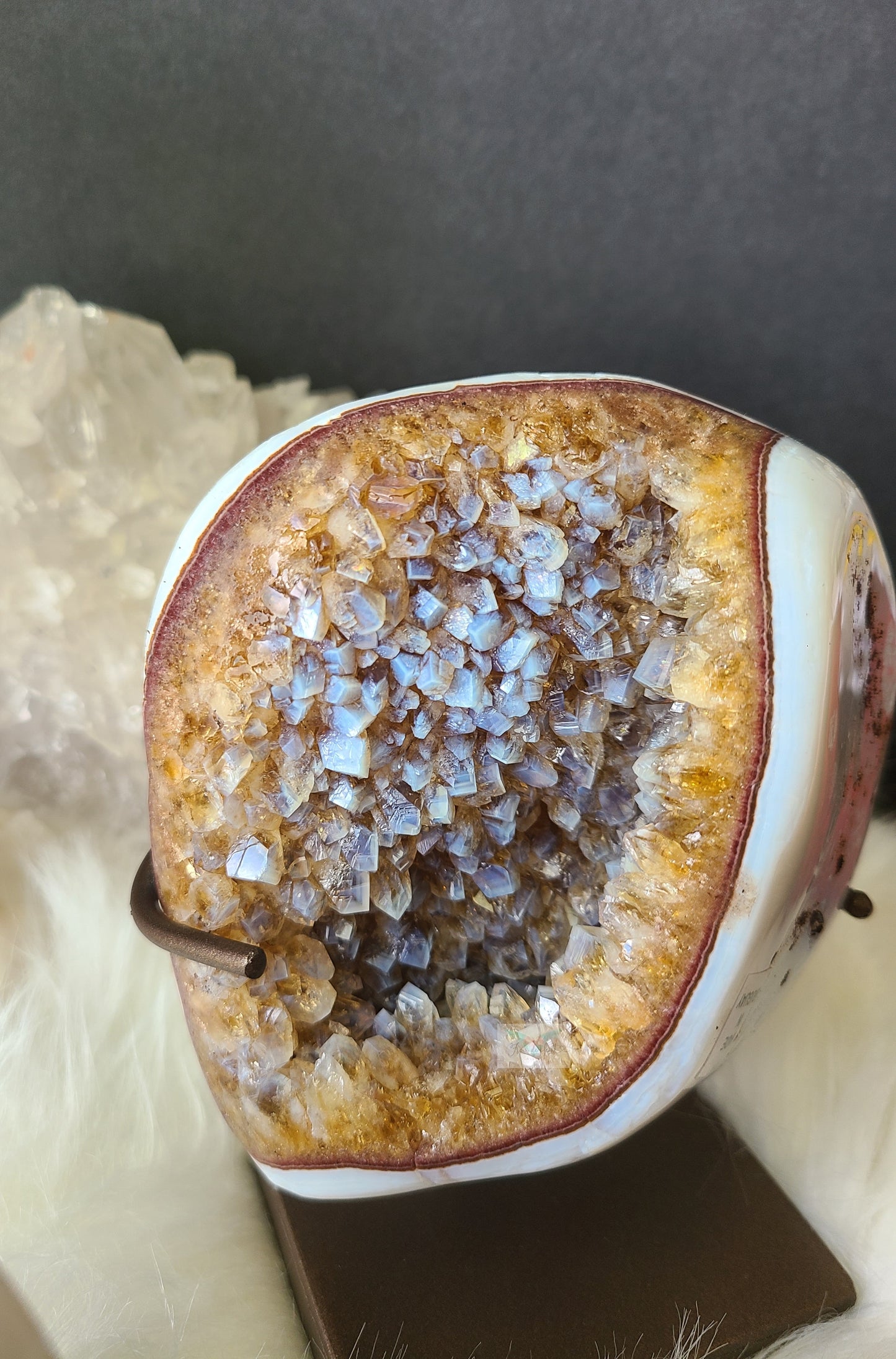 Blue Chalcedony Amethyst Geode on Stand (RARE)