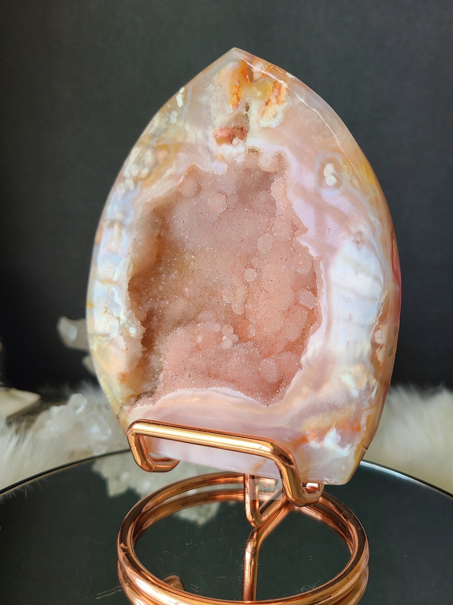 Druzy Flower Agate on Stand