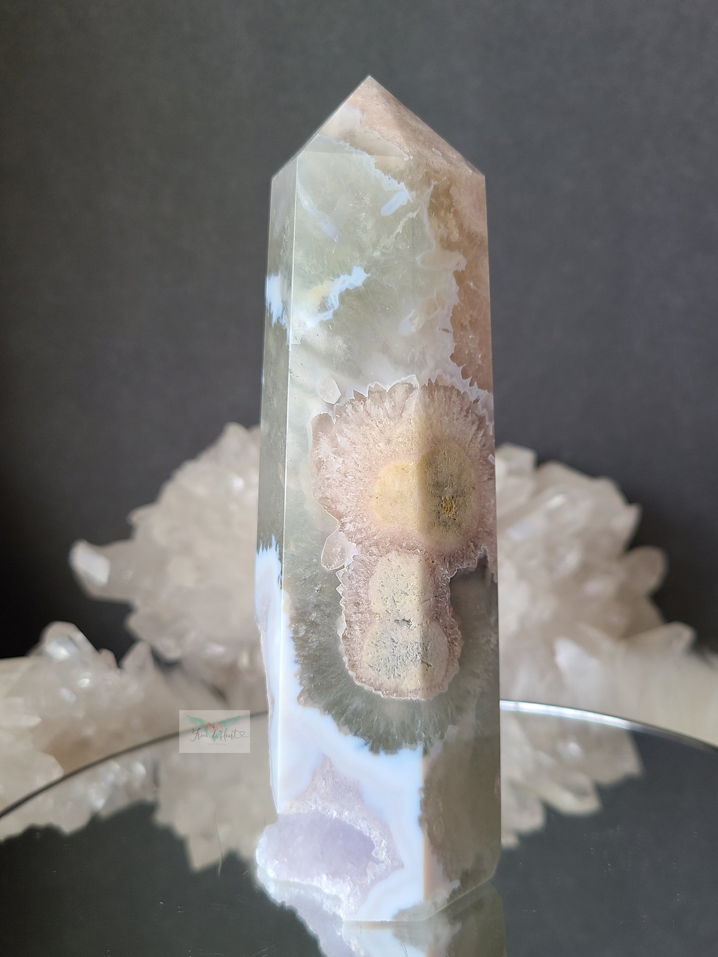 Large Chlorite Quartz Flower Agate Tower (B) (Rare Find)