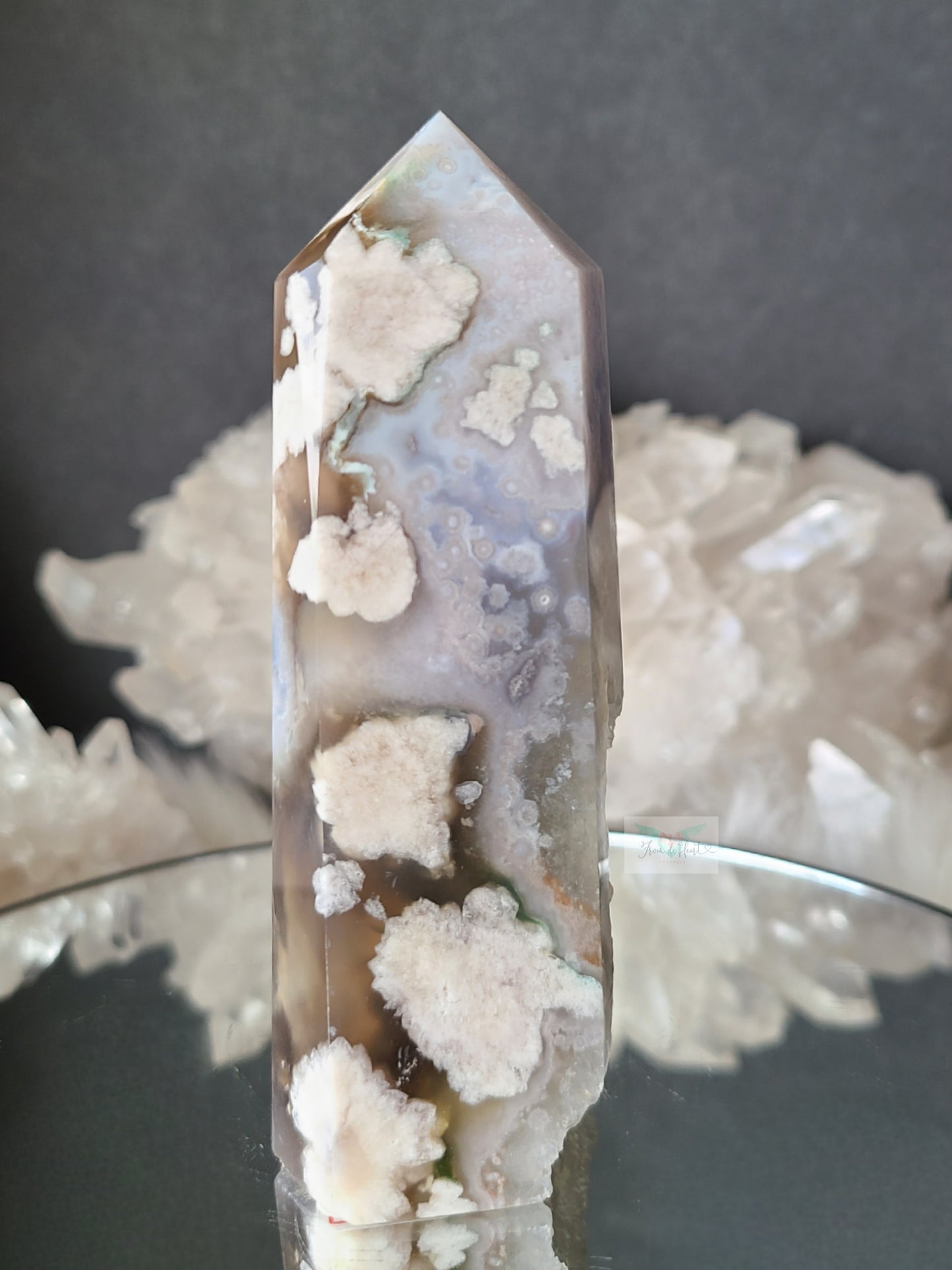 High Quality Chlorite Quartz Flower Agate Tower (Rare Find)