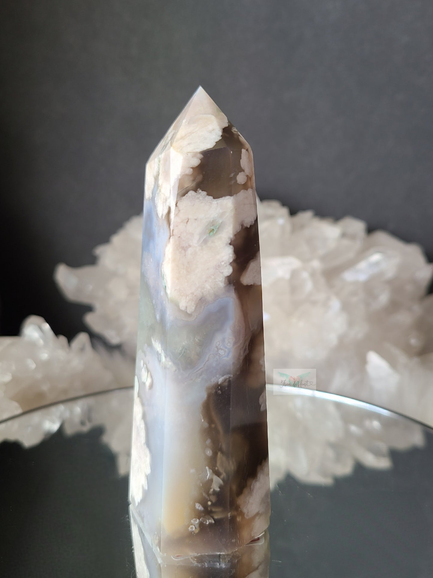 High Quality Chlorite Quartz Flower Agate Tower (Rare Find)