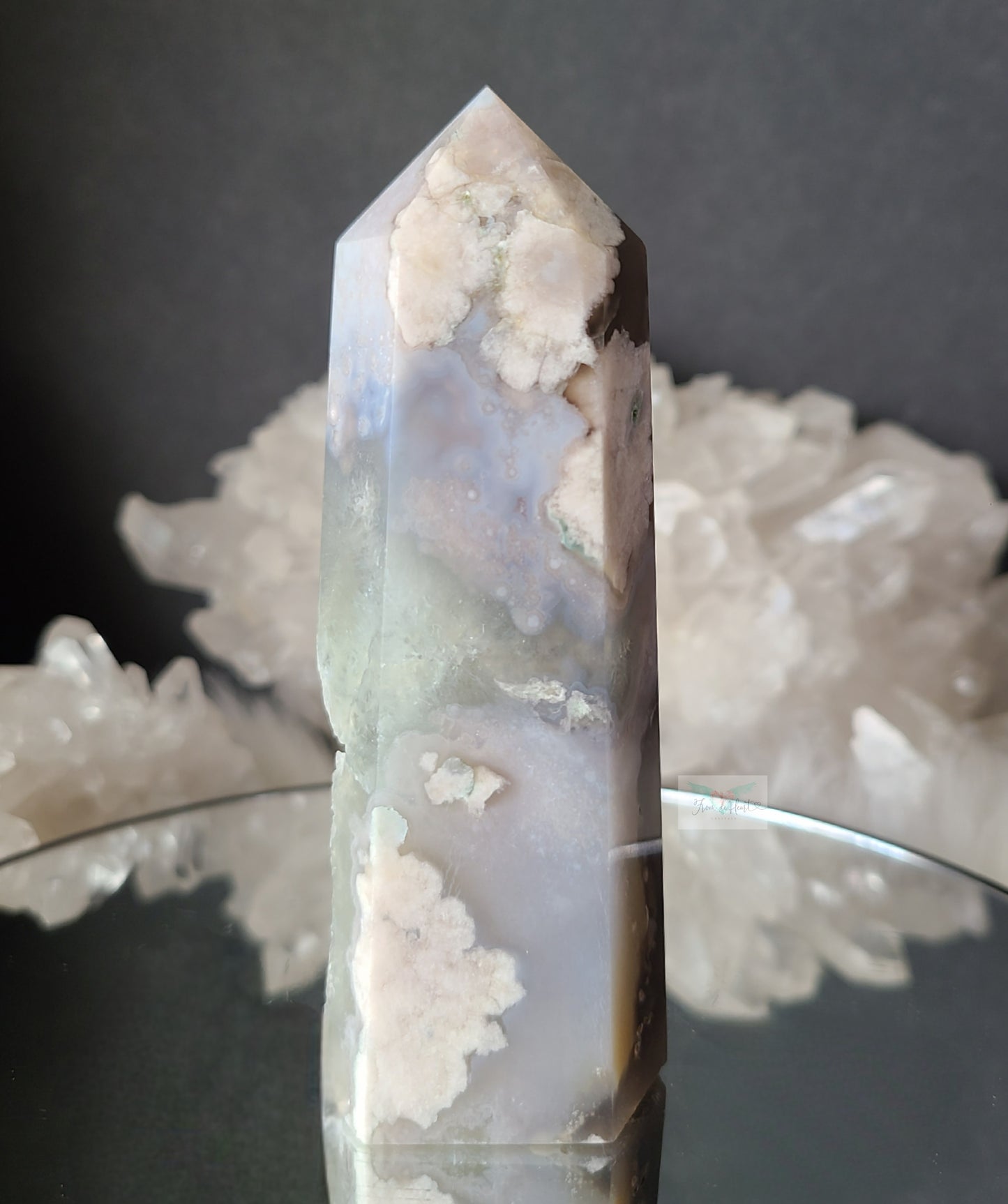 High Quality Chlorite Quartz Flower Agate Tower (Rare Find)