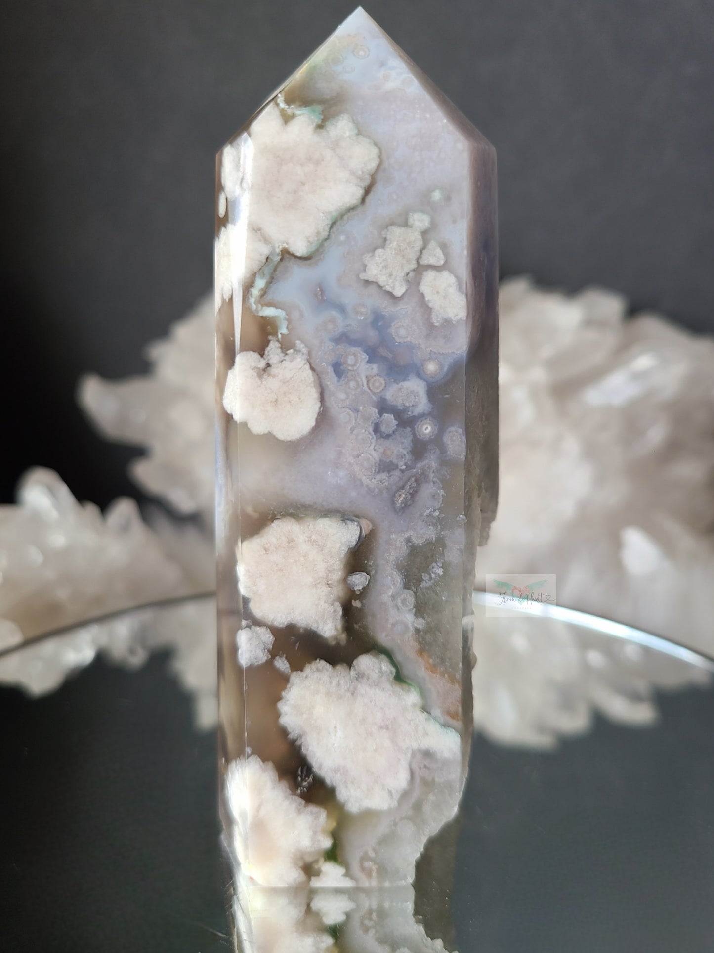 High Quality Chlorite Quartz Flower Agate Tower (Rare Find)