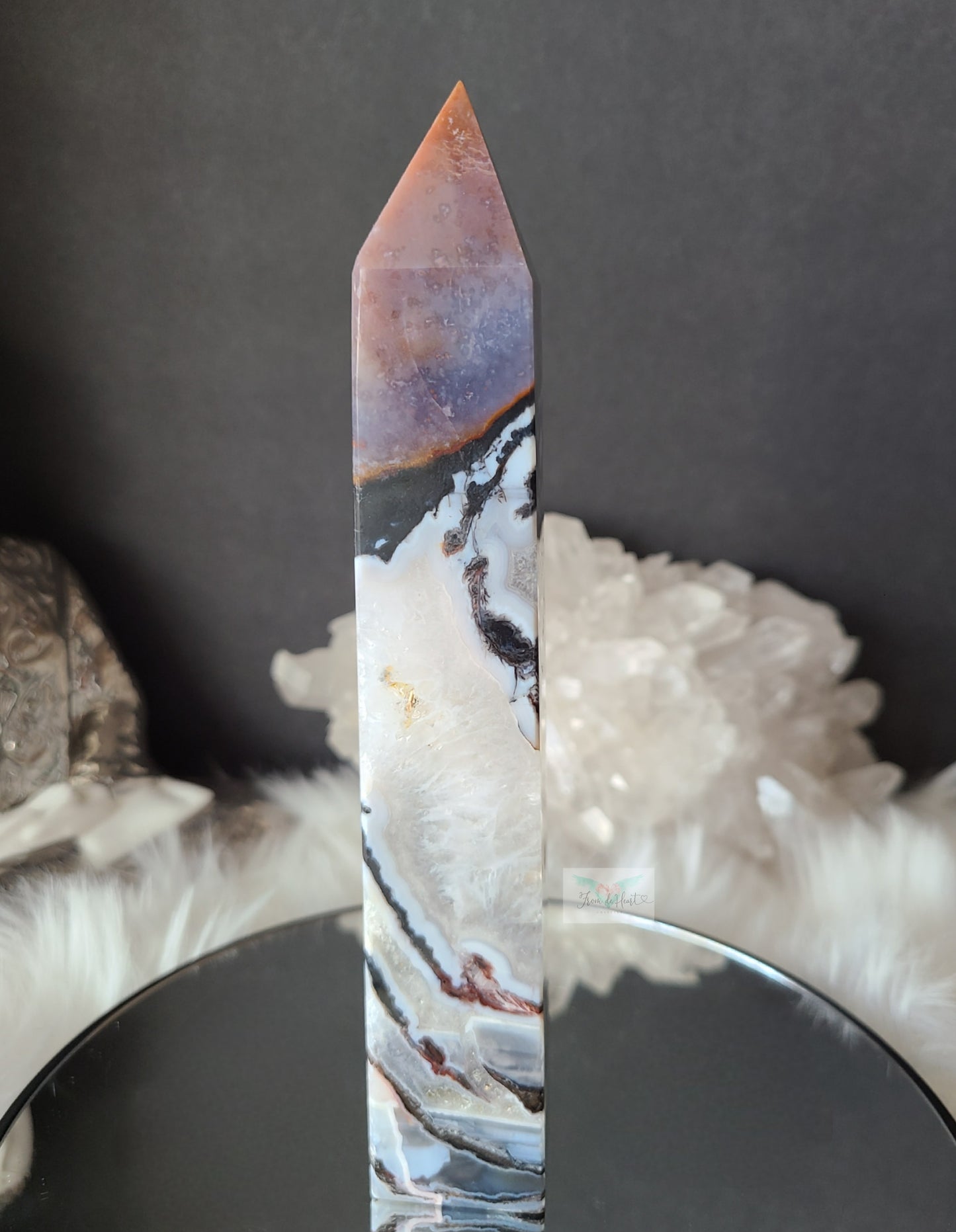 Black Ocean Jasper Clear Quartz Tower (RARE FIND) (B)