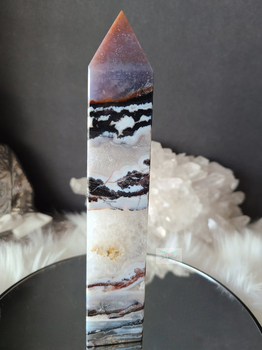 Black Ocean Jasper Clear Quartz Tower (RARE FIND) (B)