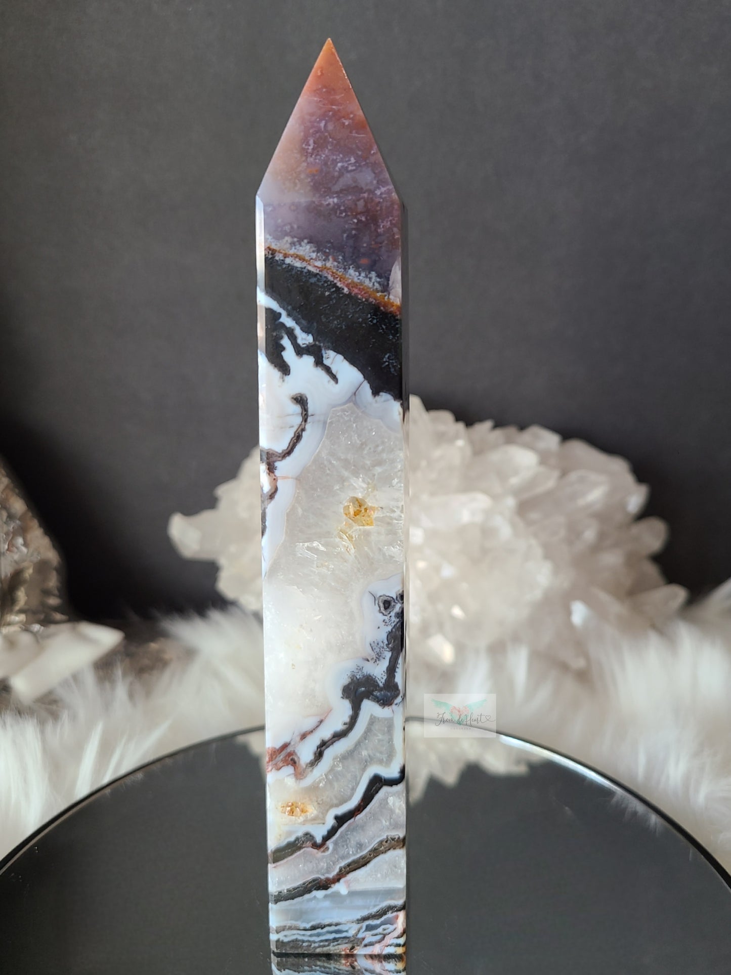 Black Ocean Jasper Clear Quartz Tower (RARE FIND) (B)