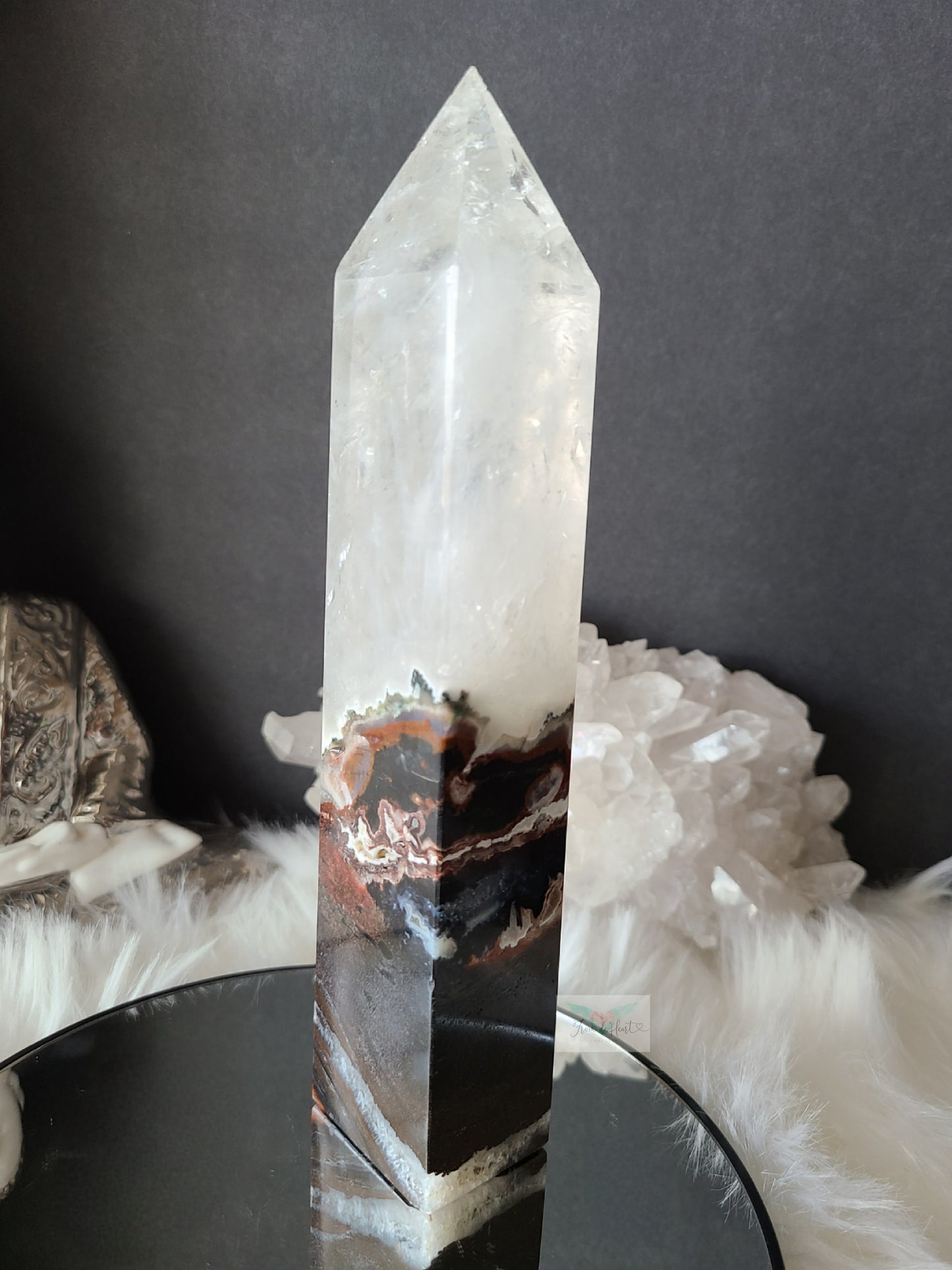 Black Ocean Jasper Clear Quartz Tower (RARE FIND)