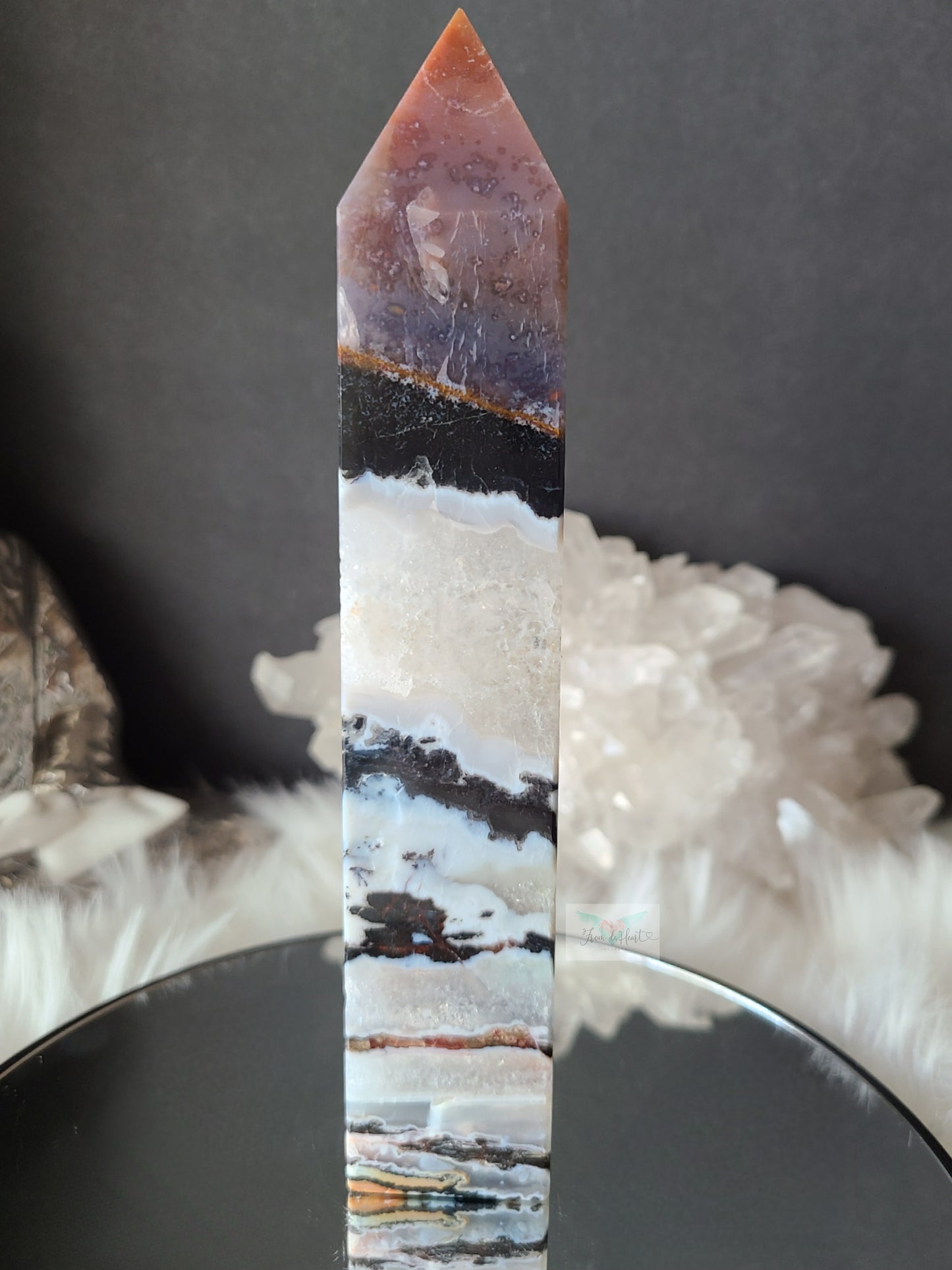 Black Ocean Jasper Clear Quartz Tower (RARE FIND) (B)