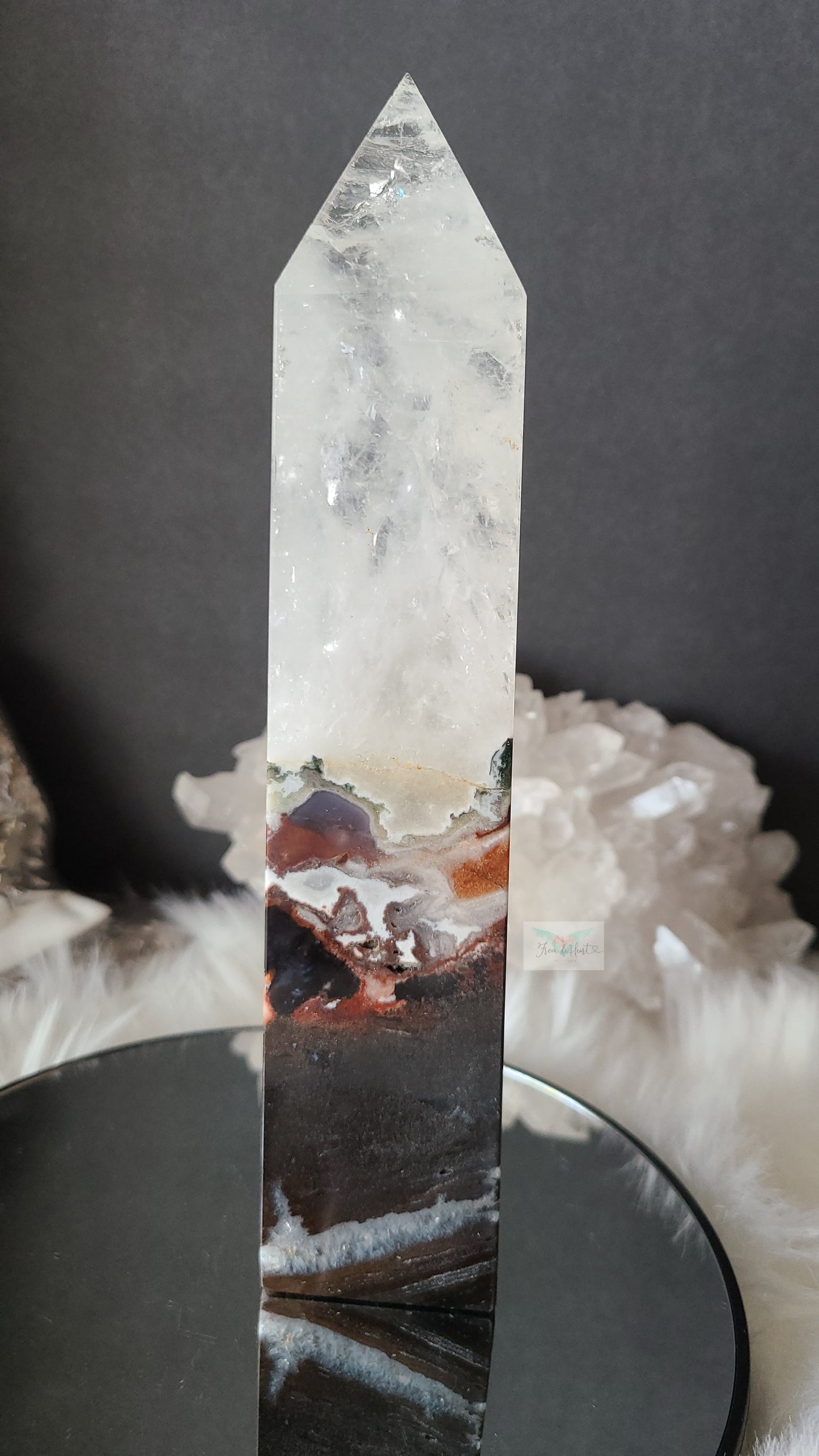 Black Ocean Jasper Clear Quartz Tower (RARE FIND)