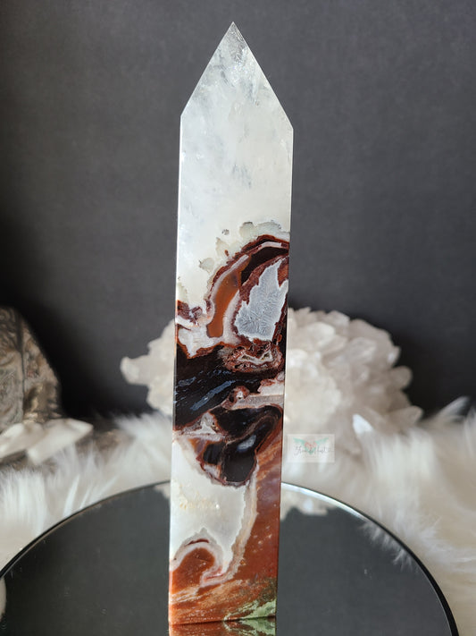 Black Ocean Jasper Clear Quartz Tower (RARE FIND)