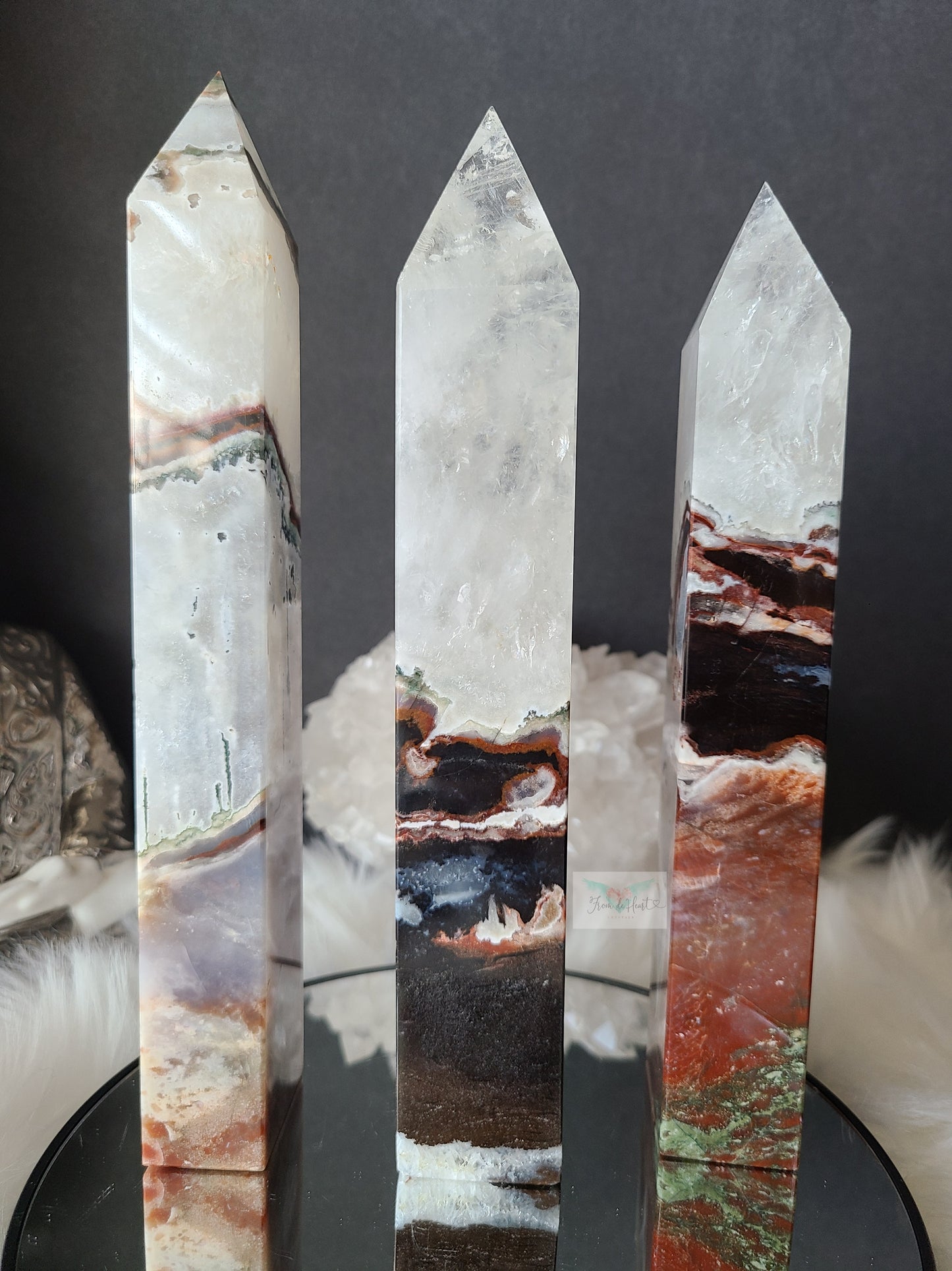 Black Ocean Jasper Clear Quartz Tower (RARE FIND)